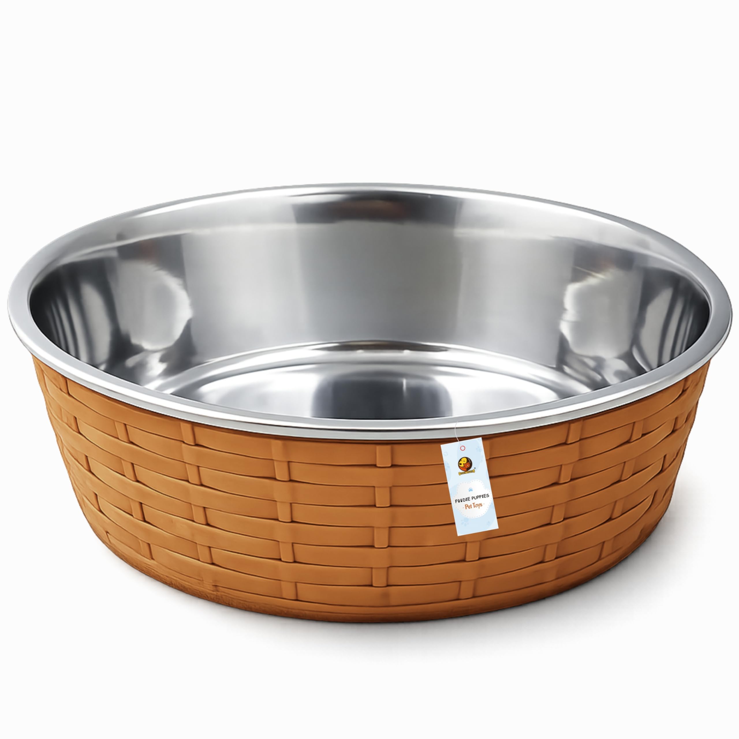 Foodie Puppies Stainless Steel Pet Feeding Woven Bowl  1500Ml (Brown  Large) For Medium To Large Dogs | Sturdy Base, Food/Wate