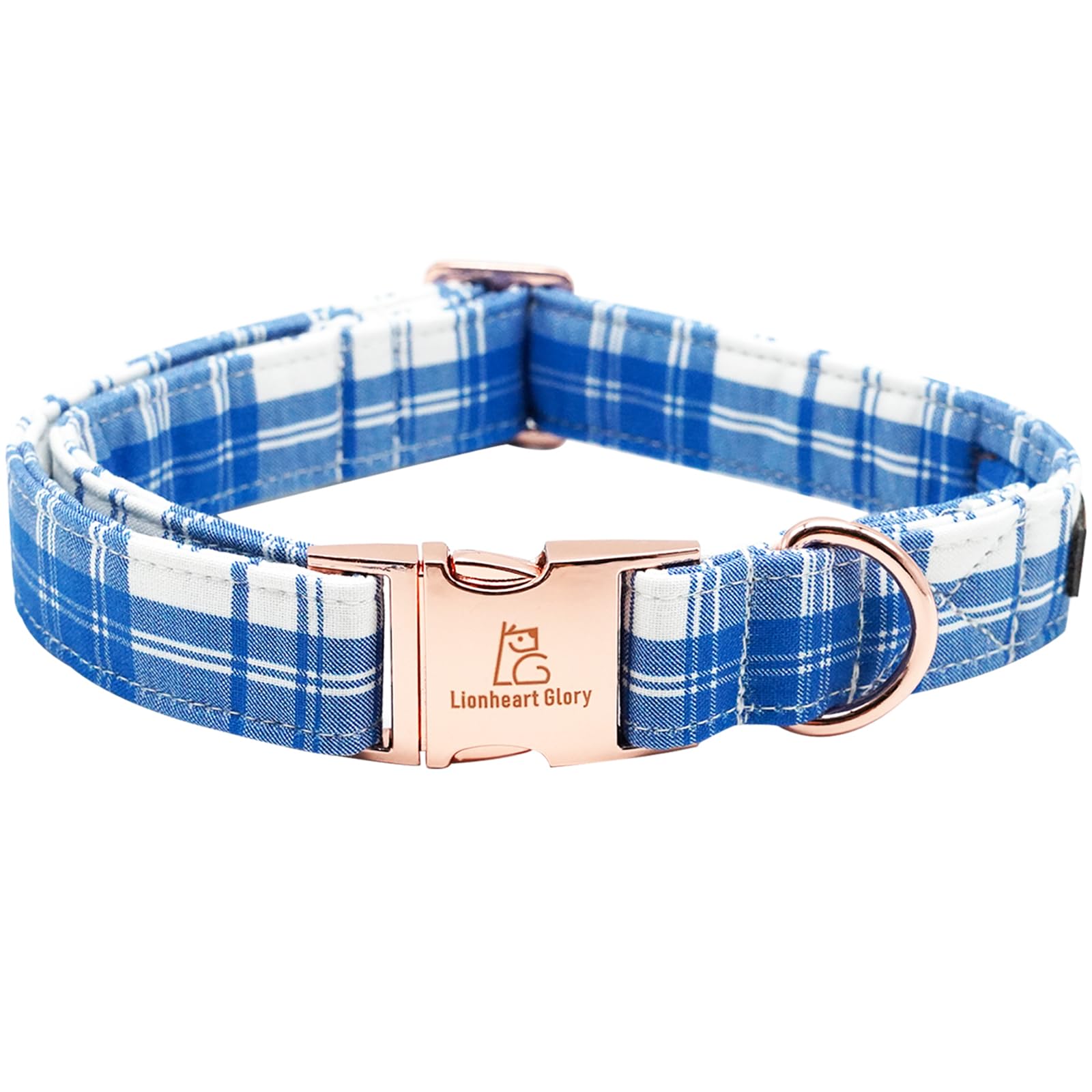 Lionheart Glory Dog Collar, Boy Dog Collars Blue Plaid Adjustable Heavy Duty Dog Collar Cute Pet Gift Dog Collar For Medium Summ