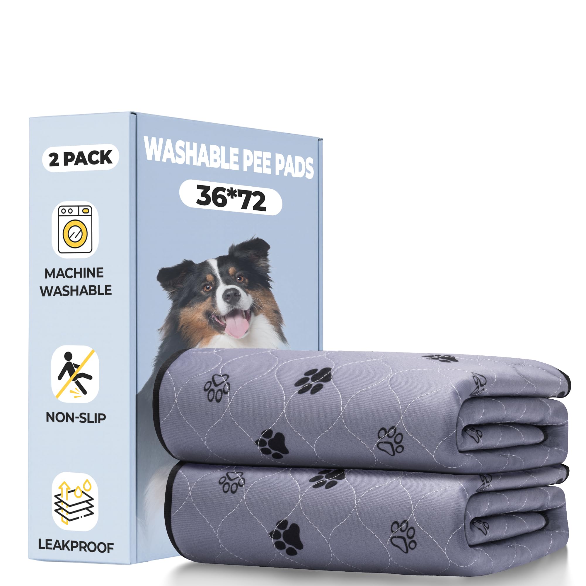 Washable Dog Pee Pads, 2 Pack 36*72' Non Slip Dog Mats With Great Urine Absorption, Reusable Puppy Pee Pads For Whelping,Potty,Training