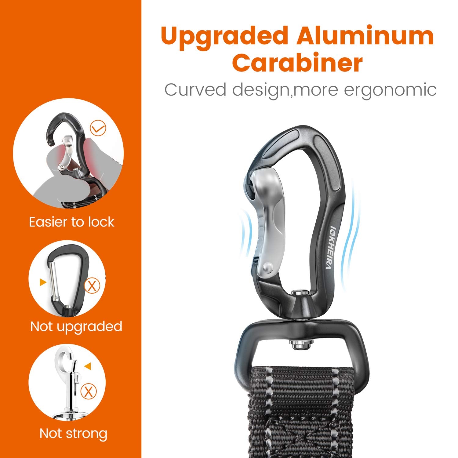 Iokheira Dog Seatbelt, Updated Adjustable Harness Reflective Bungee Dog Car Seat Belt With Aviation Aluminum Alloy Rotatable Carabiner, Hook & Buckle