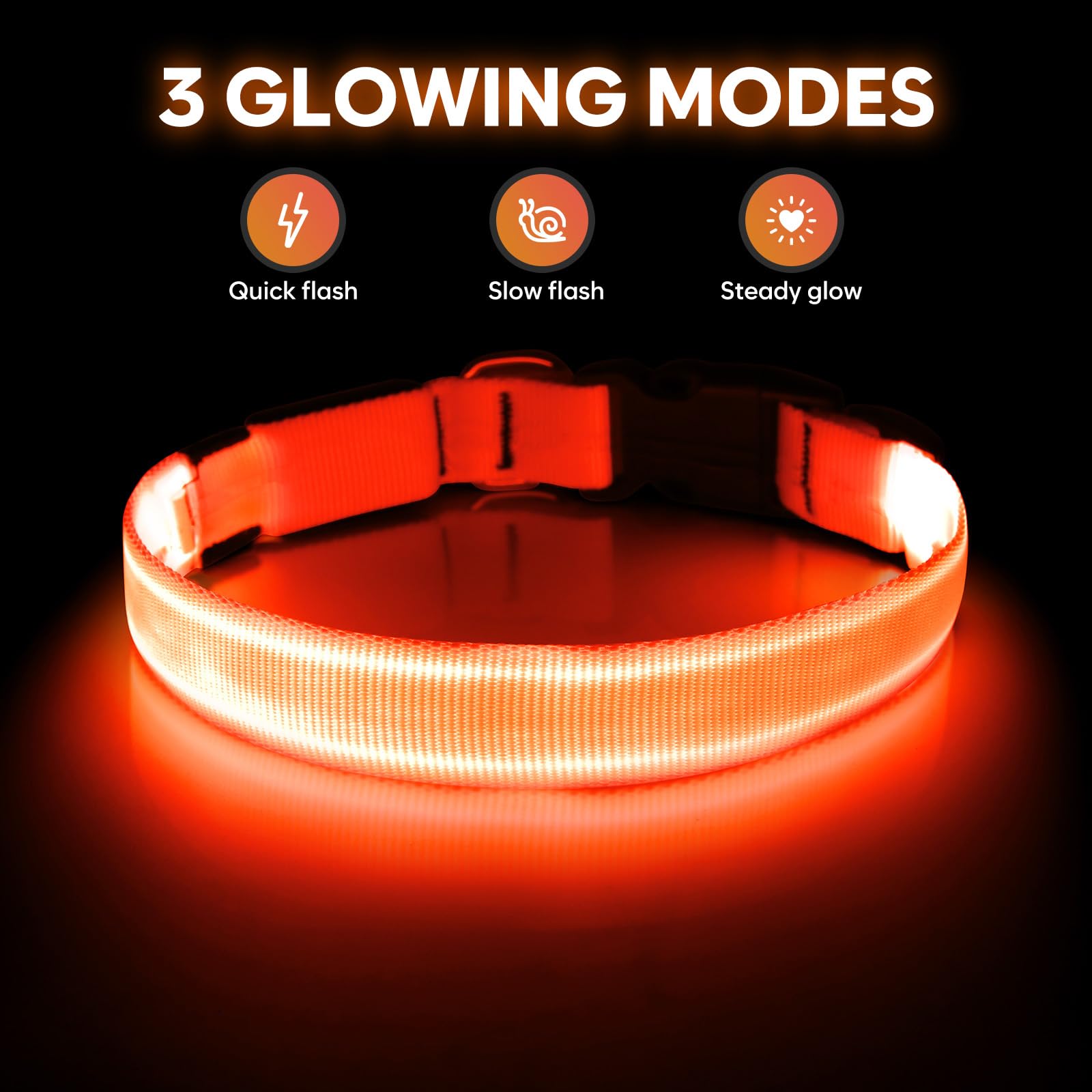 Illumifun Led Dog Collar, Usb Rechargeable Lighted Up Dog Collar, Adjustable Glowing Pet Safety Collar Light For Your Dogs Walking At Night (Orange, Medium)