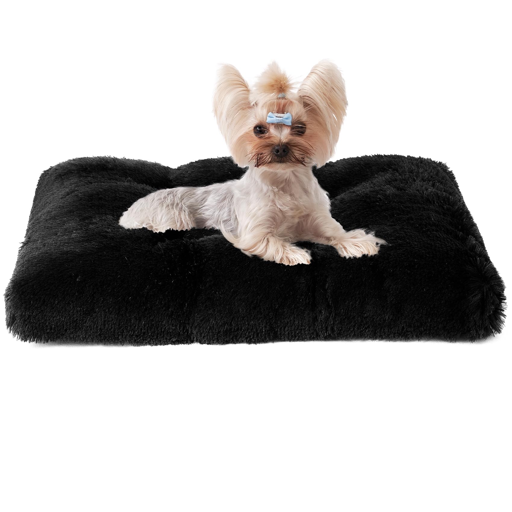 Eheyciga Fluffy Dog Crate Bed For Small Dogs, Plush Faux Fur Dog Crate Pad, Calming Anti Anxiety Small Dog Bed For Crate, Washable Soft Warm Dog Crate Mat With Non-Slip Bottom, Black