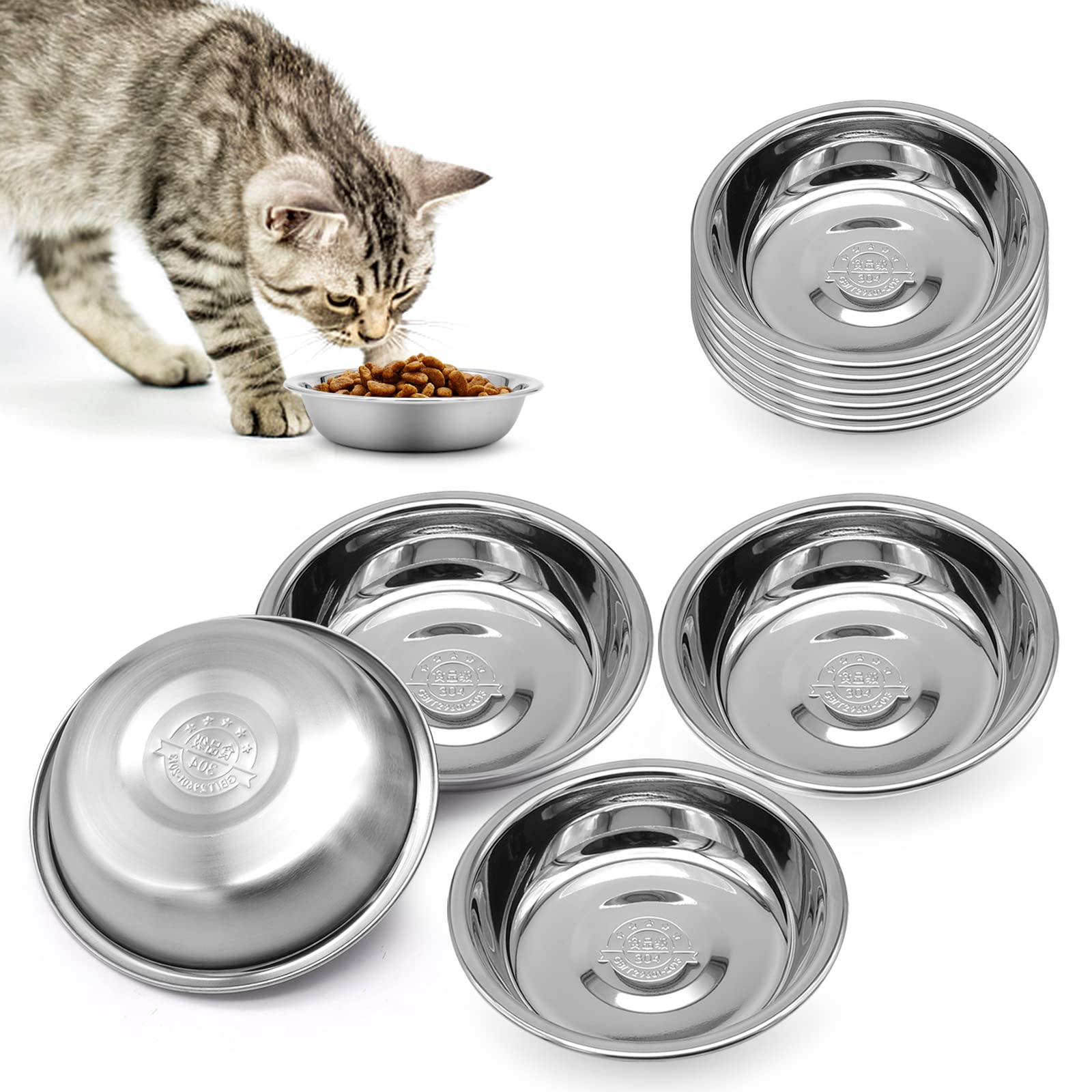 12 PCS Stainless Steel Cat Bowl - Shallow Wide Flat Cats Food Bowls,Metal Kitten Dishes Whisker Friendly Fatigue Relief,Replacem