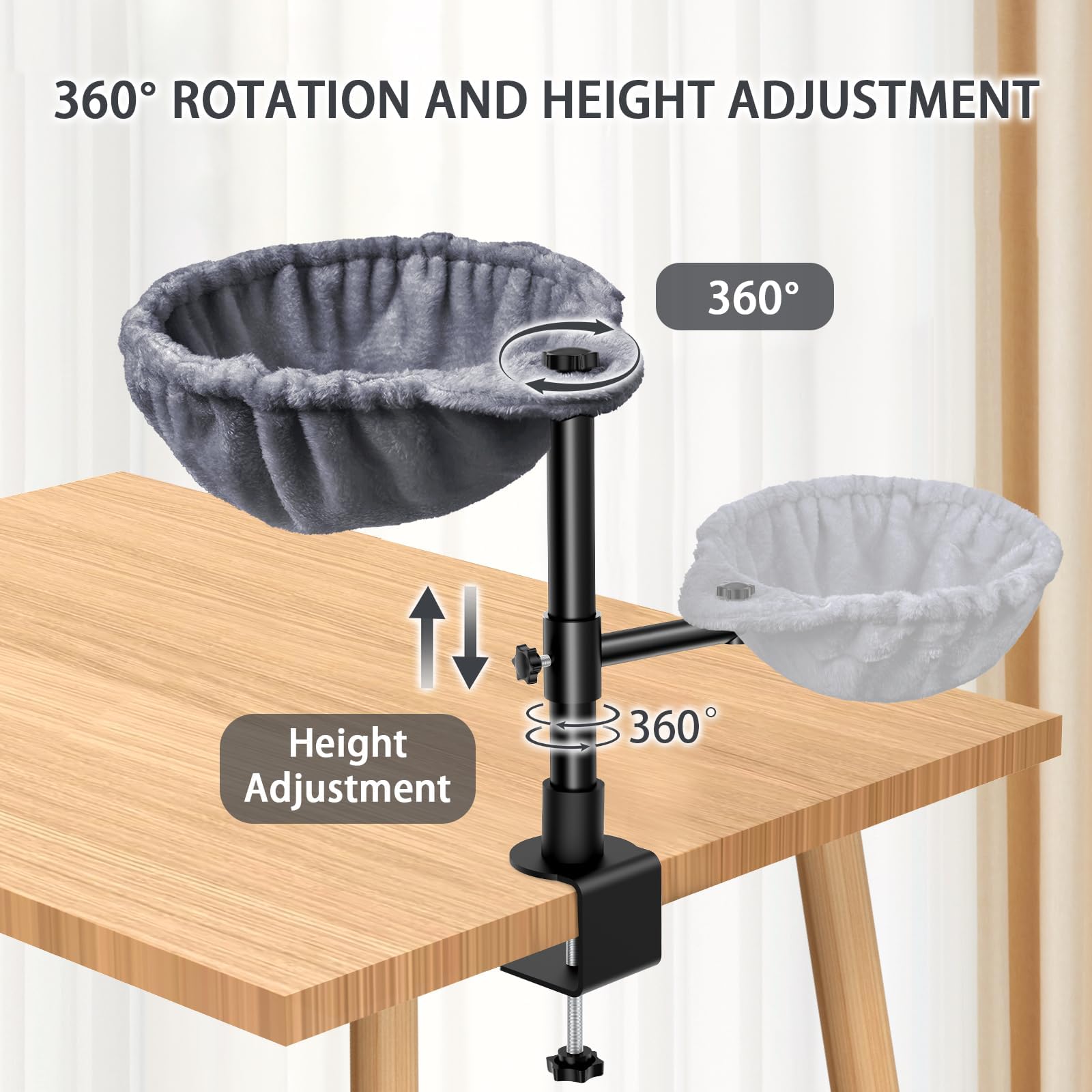 Virtulance Cat Desk Bed - Cat Desk Perch With 360 Rotating - Soft Fabric Nest Bed Height Adjustable Mount - Hammock Attachment F