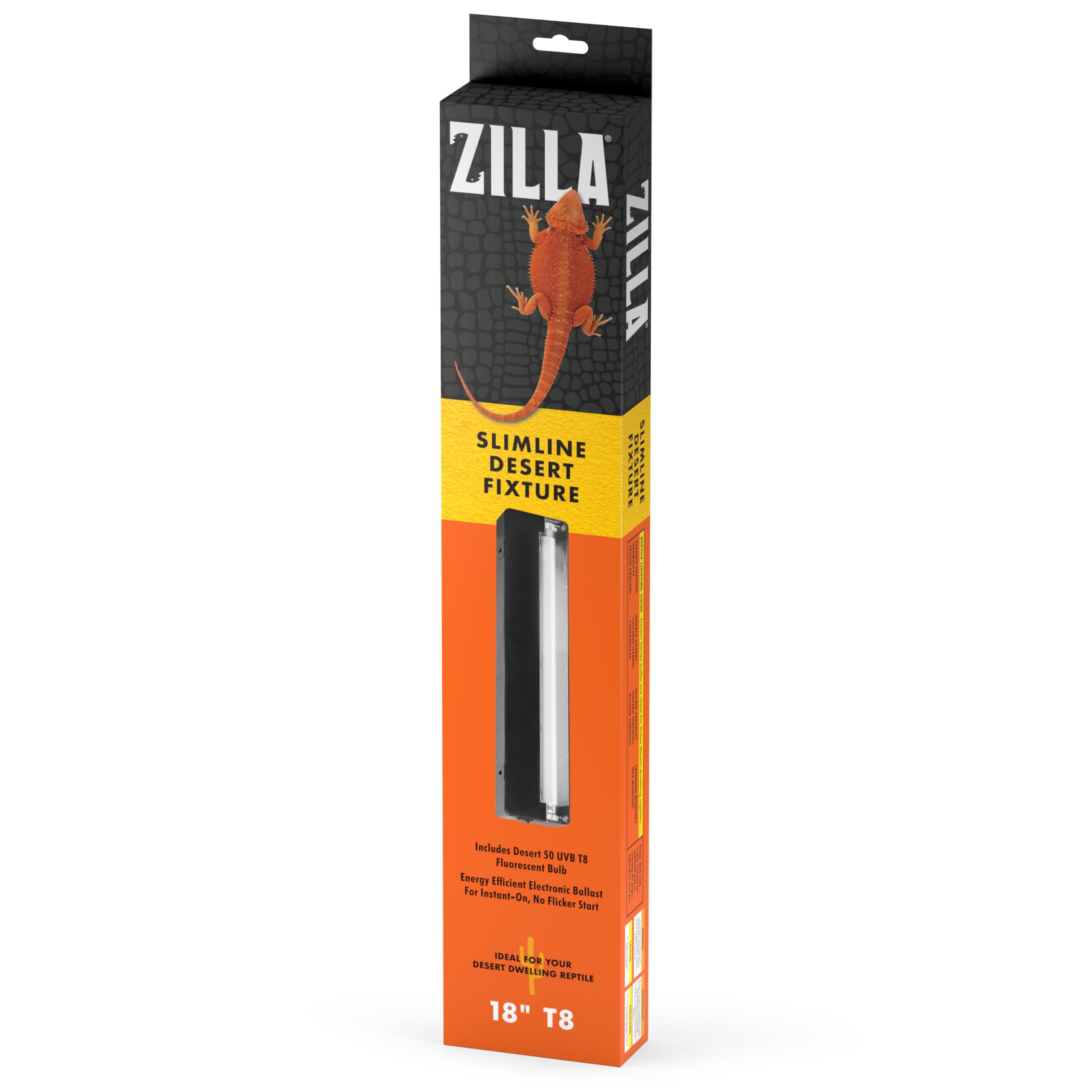 Zilla Reptile T8 Slimline Desert Pet Habitat Light Fixture with 15 Watt Fluorescent Bulb, 18 Inches,Black