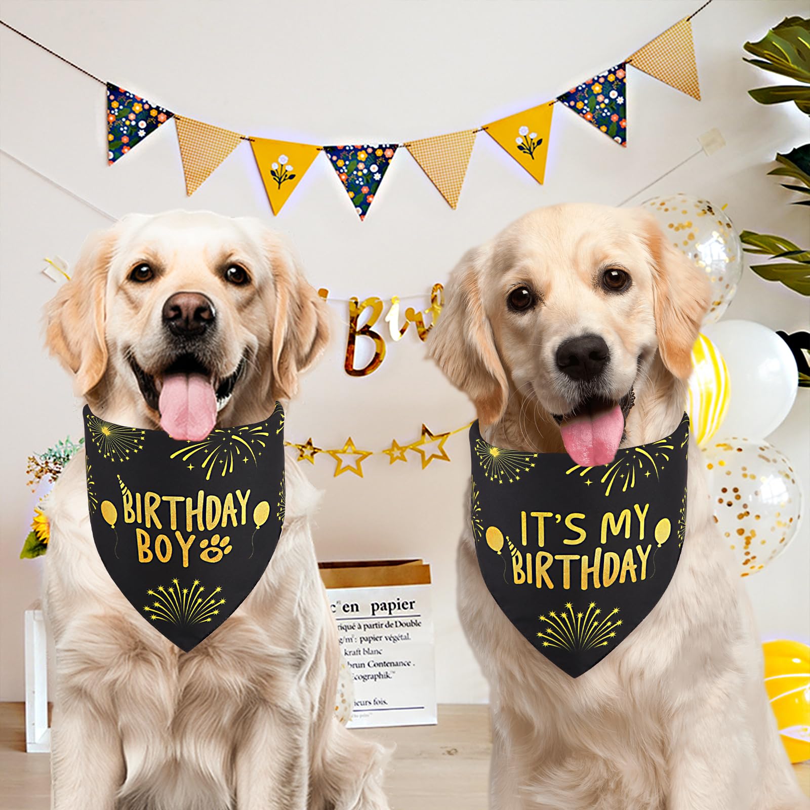 Ququle Dog Birthday Bandana Boy Black Small 1Pcs, Durable Triangle Reversible Scarf Bibs Handkerchief For Puppy Pet