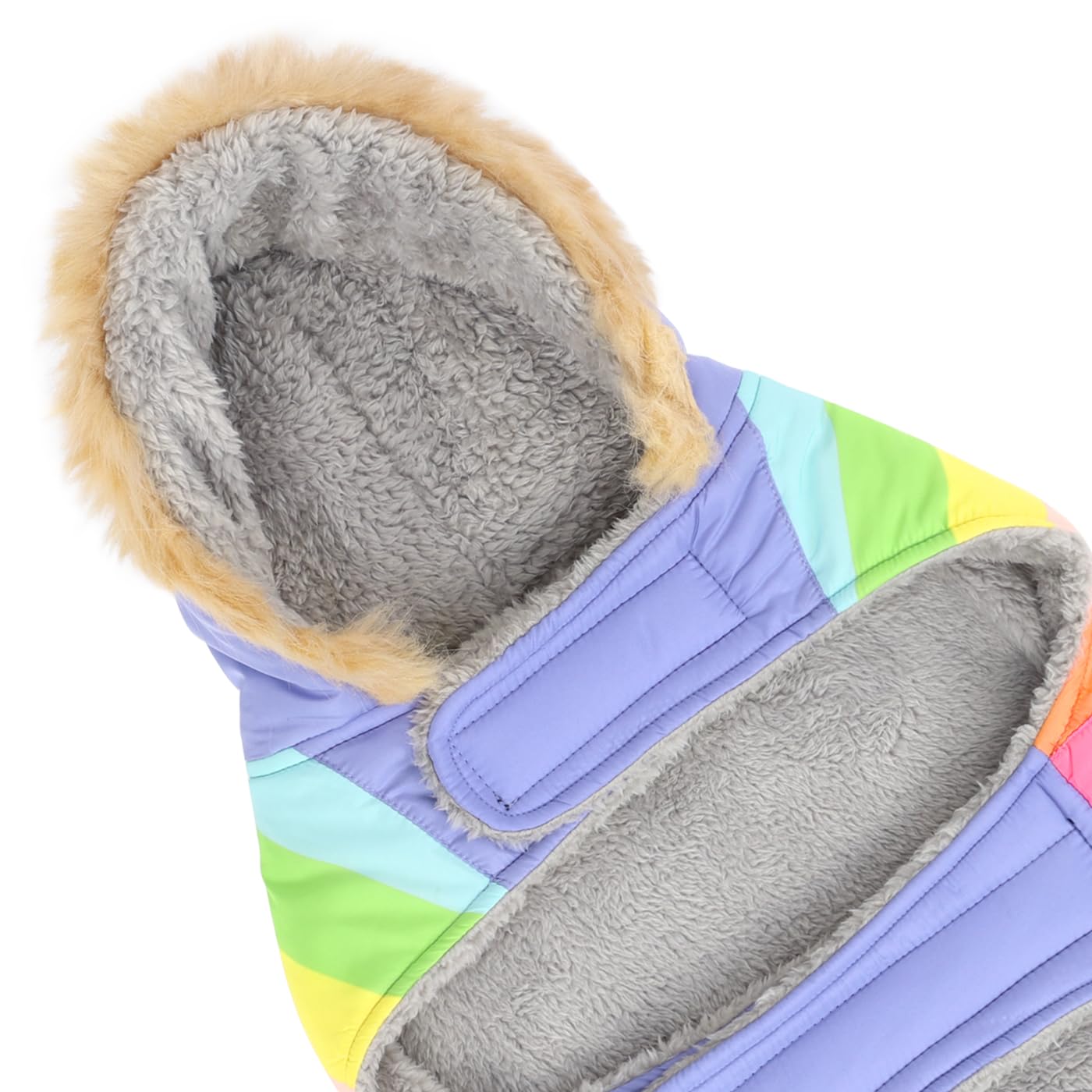 Hde Dog Puffer Jacket Fleece Lined Warm Dog Parka Winter Coat With Harness Hole Pastel Rainbow - L