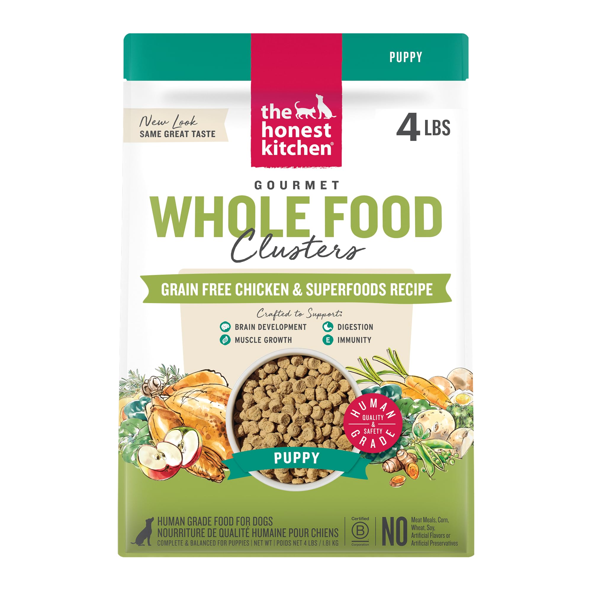 The Honest Kitchen Whole Food Clusters Puppy Grain Free Chicken Dry Dog Food, 4 lb Bag