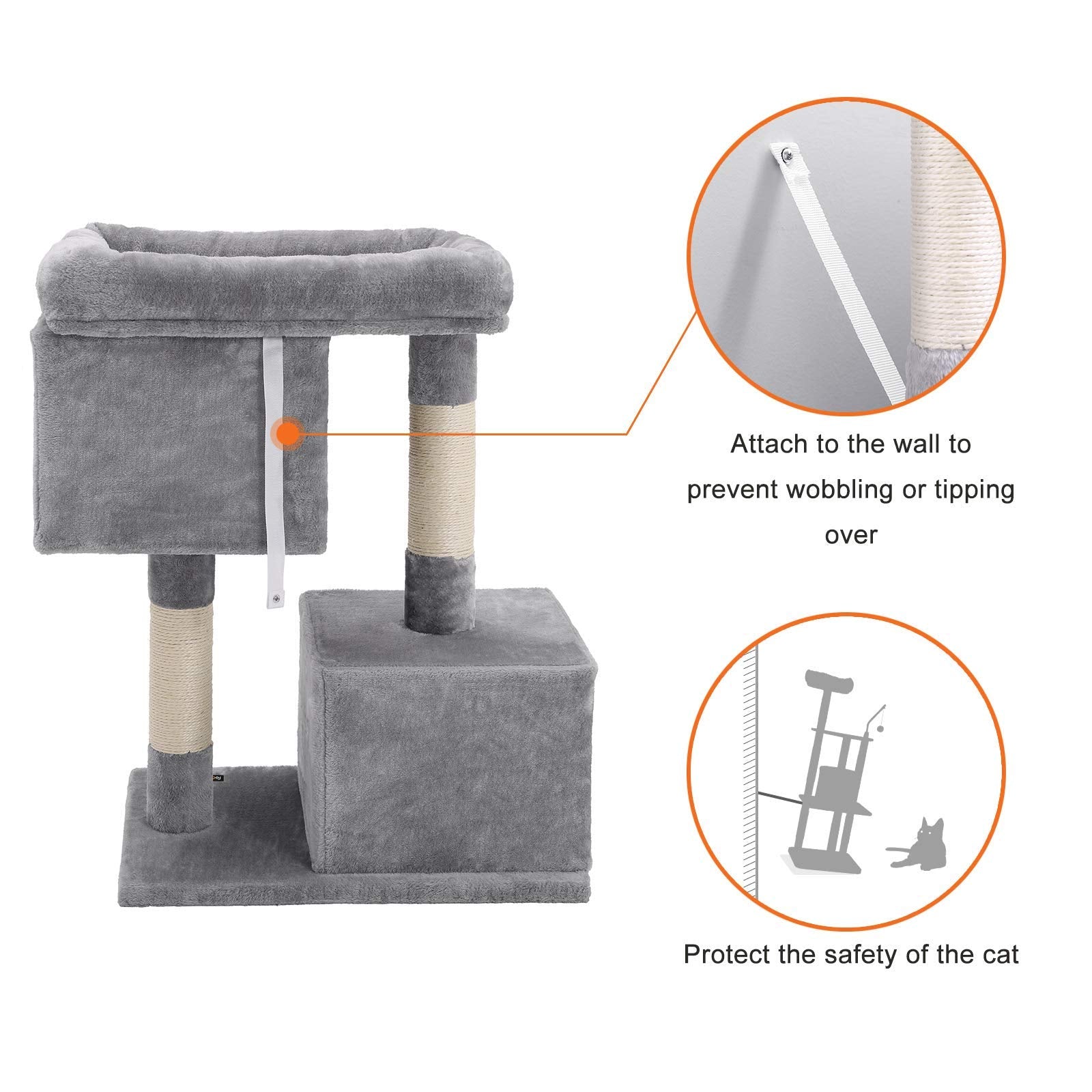 Feandrea Cat Tree, 33.1-Inch Cat Tower, Large for Cats up to 16 lb, Light Gray, 2 Cat Caves, Scratching Post, Model UPCT61