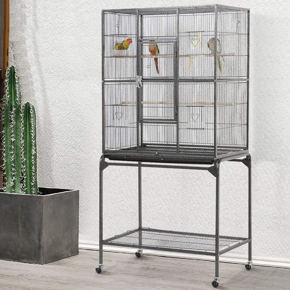 Yaheetech Wrought Iron Bird Cage for African Grey & Quaker Parrots, 63-Inch, Hammertone Black, Model 610715