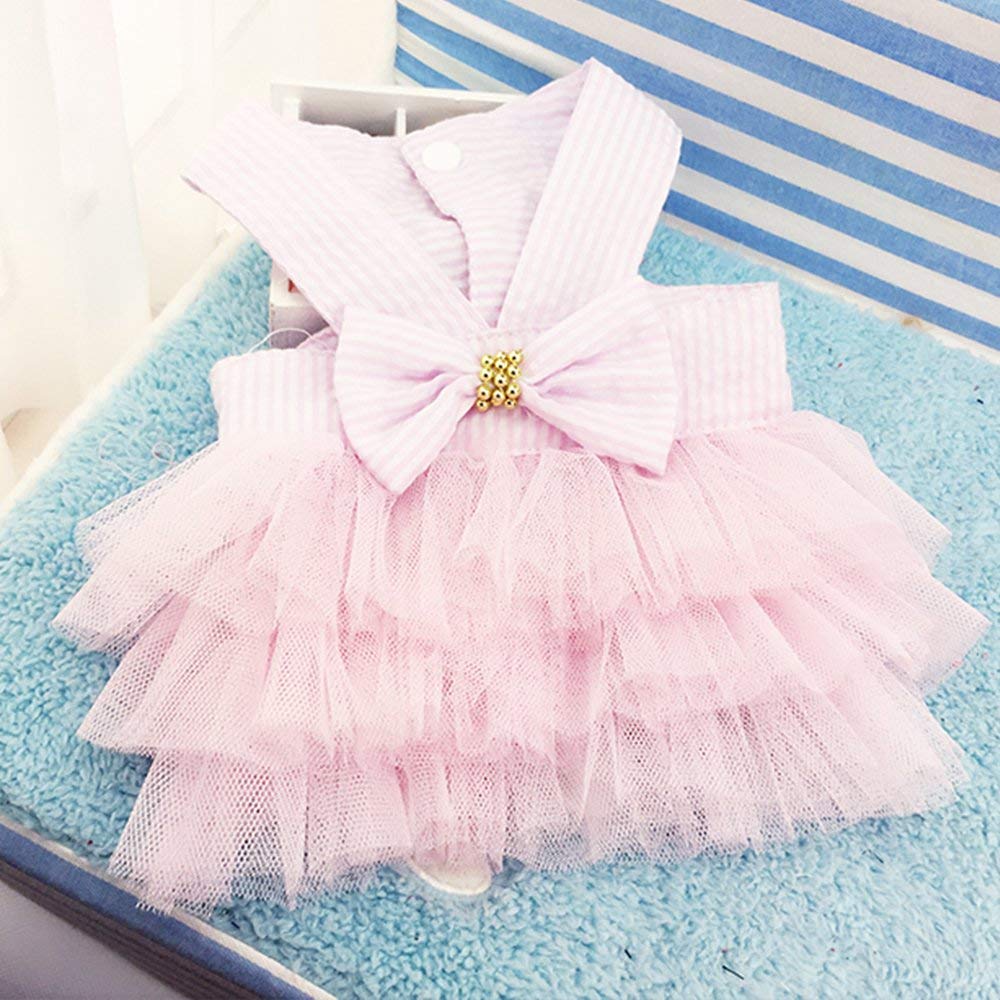 Dog Dresses, Fashion Pet Dog Clothes, Striped Mesh Puppy Dog Princess Dresses (Pink, X-Small)