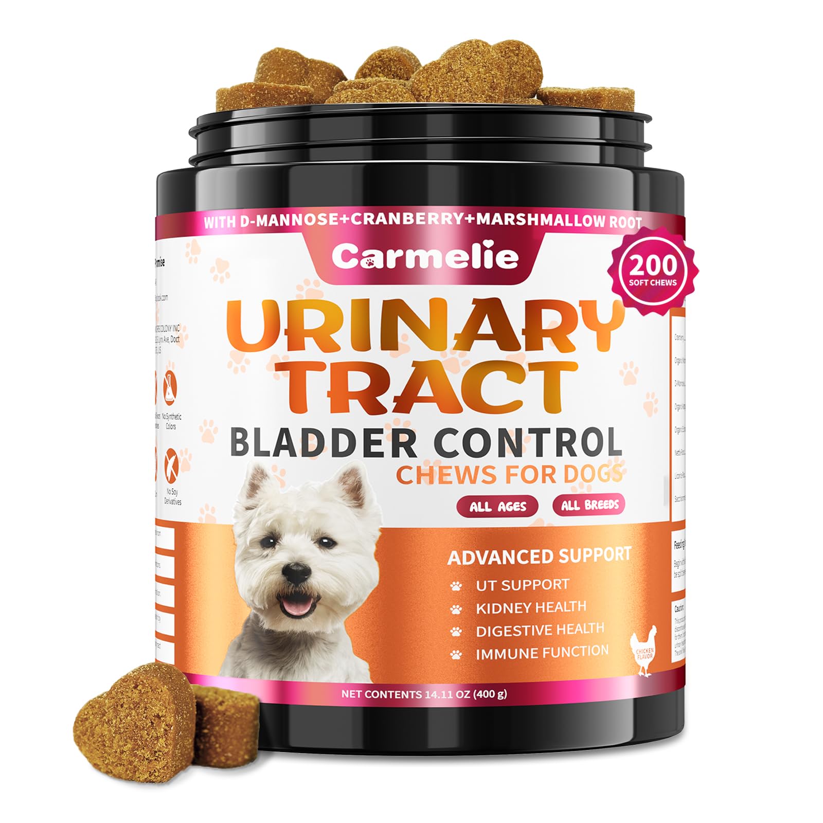 Dog Urinary Tract Supplement, Cranberry Supplement for Dog Urinary Tract, Bladder Support, Kidney Support, 200 Chews Natural Cra