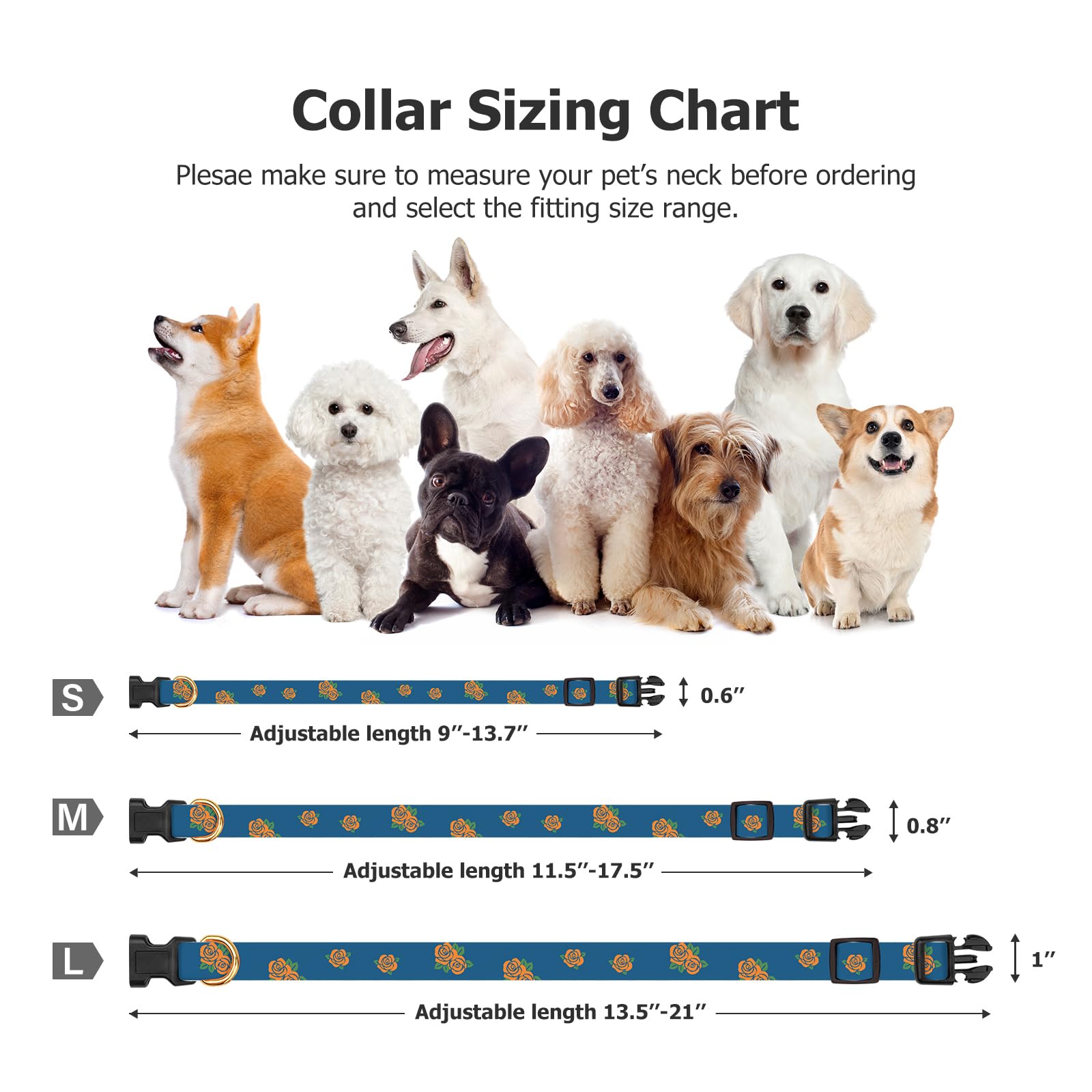 Cotton Handmade Dog Collar Cute And Distinctive Patterns Blue Rose With Pendant For Girl Boy Dogs Collars M