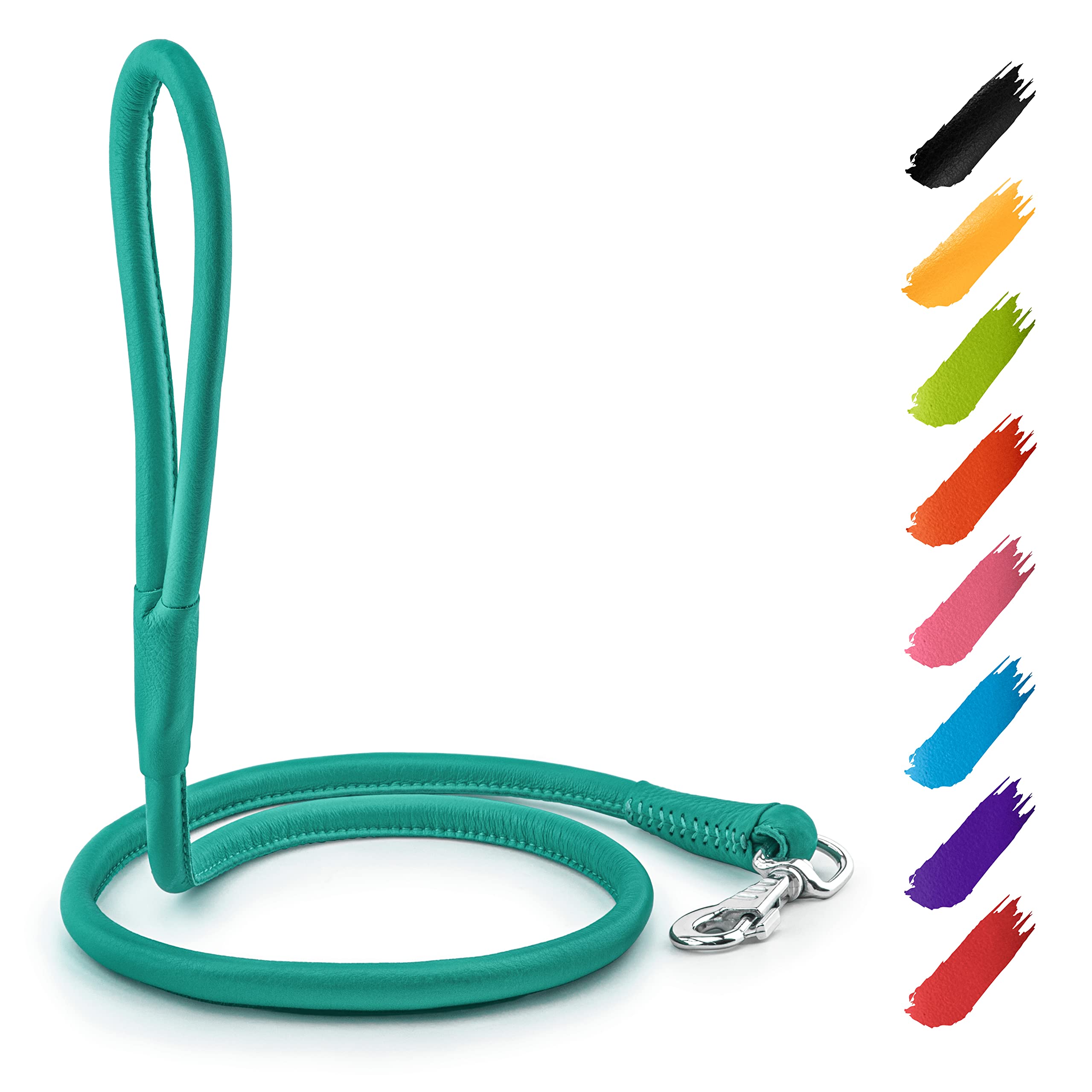 Waudog Rolled Leather Leash 4Ft * 0.3 In For Small, Medium & Large Dogs - Heavy Duty Leather Puppy Leash For Outdoor Walking, Ru