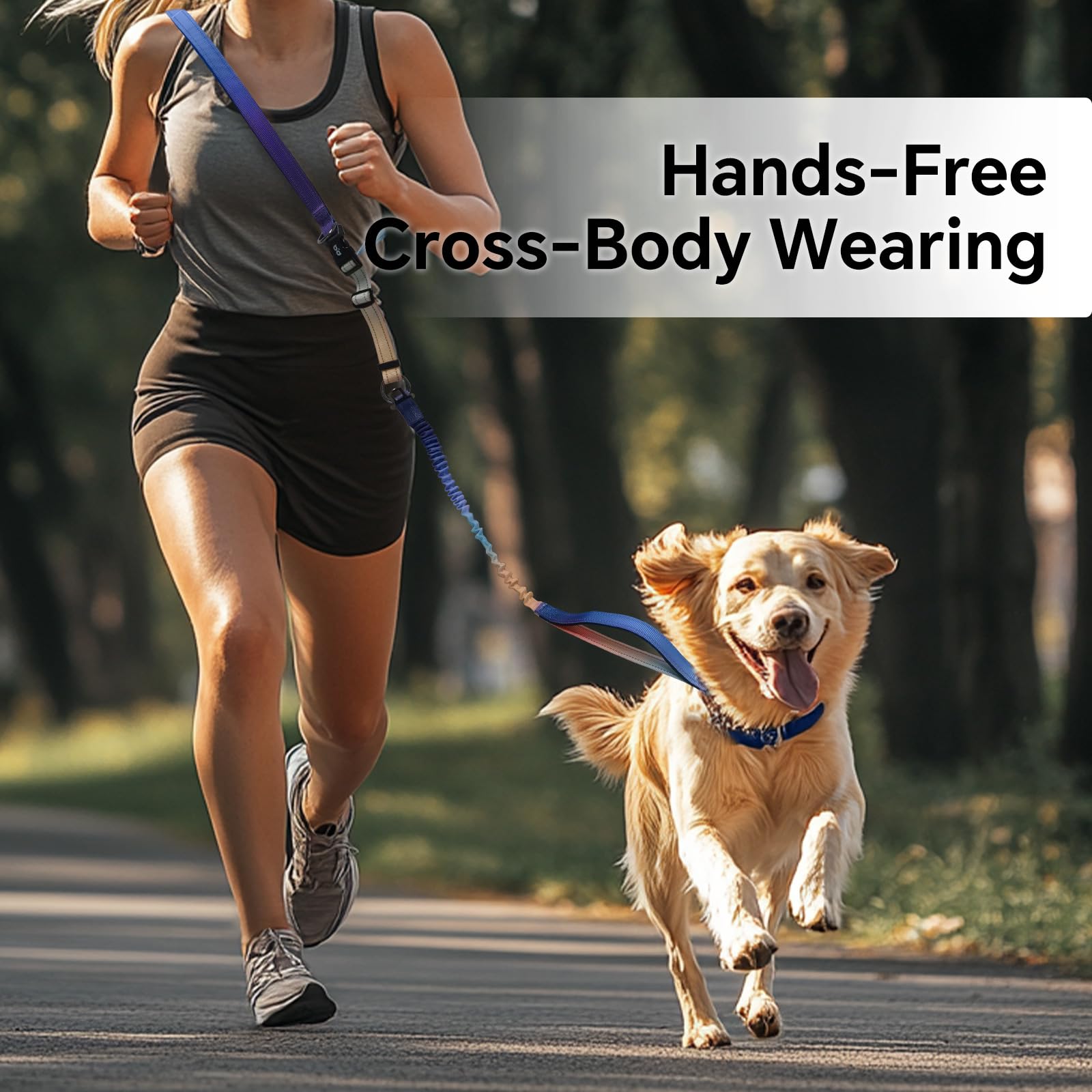 Qqpets Hands Free Dog Leash, Adjustable Waist Leash For Dog Walking, Versatile Crossbody Bungee Dog Running Leash With Car Seat