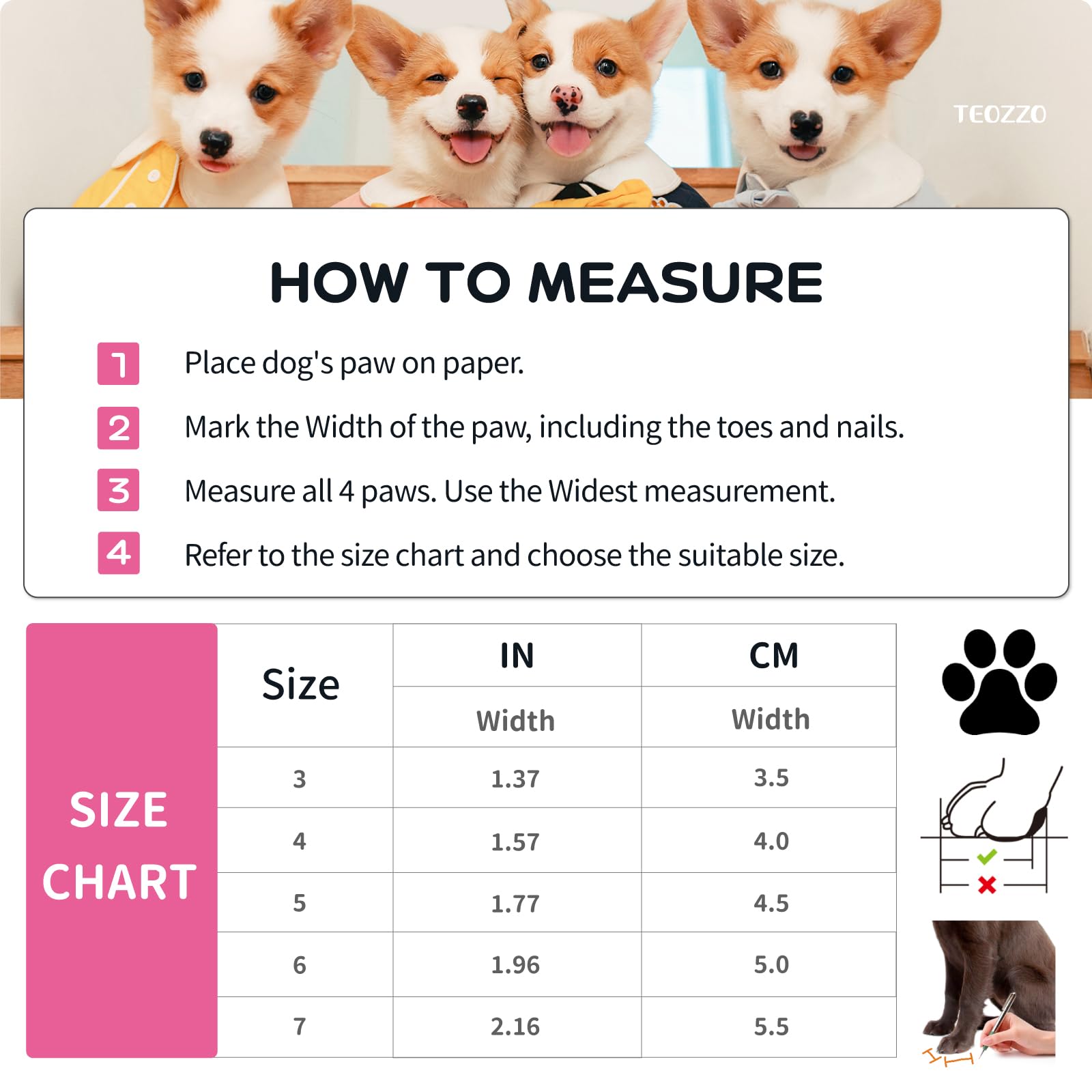 Teozzo Dog Boots Dog Snow Boots For Winter Dogs Boots & Paw Protector Warm Dog Booties For Puppy With Reflective Strip Dog Shoes For Small Medium Size Dogs 4Pcs Pink Size6