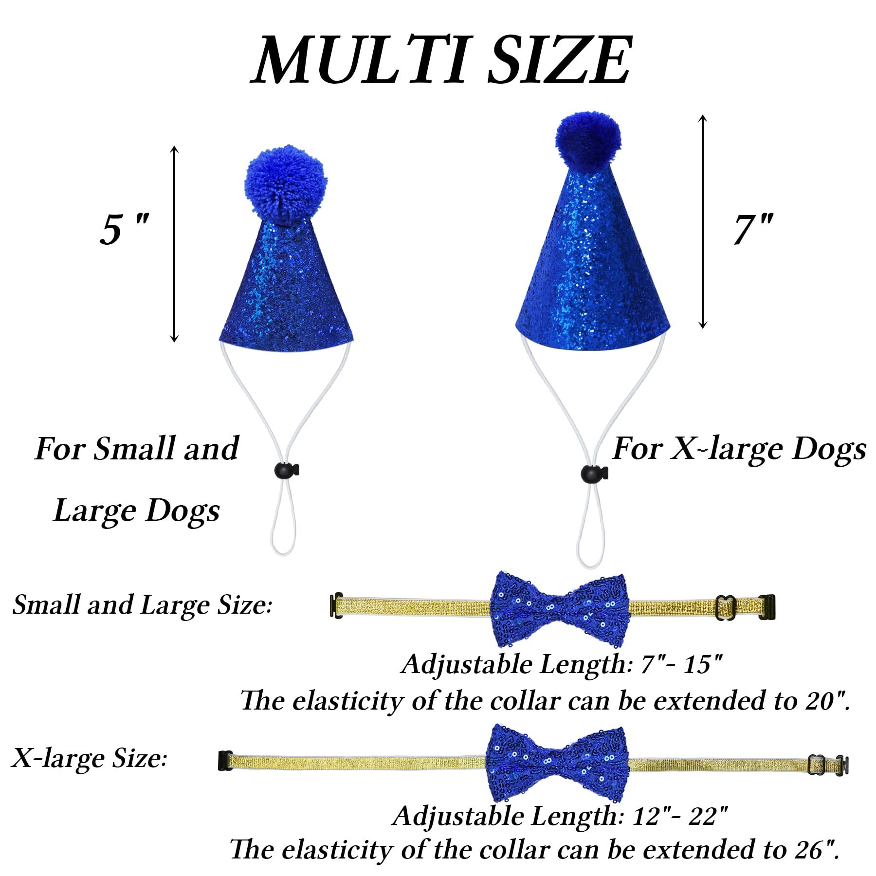 Stmk Dog Birthday Party Supplies, Multi Sizes Dog Birthday Hat With Numbers Bandana Bow Tie For Medium Large Dogs Pets (Large, B