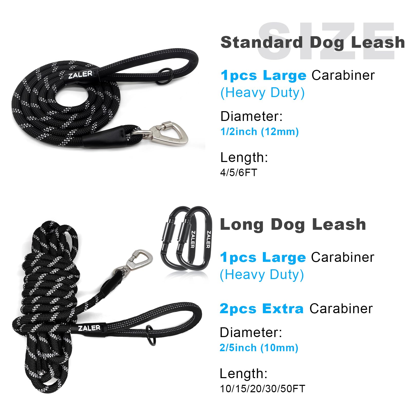 ZALER Rope Dog Leash, Heavy Duty Nylon Pet Lead, 6FT, Black Purple, Suitable for Large & Medium Dogs