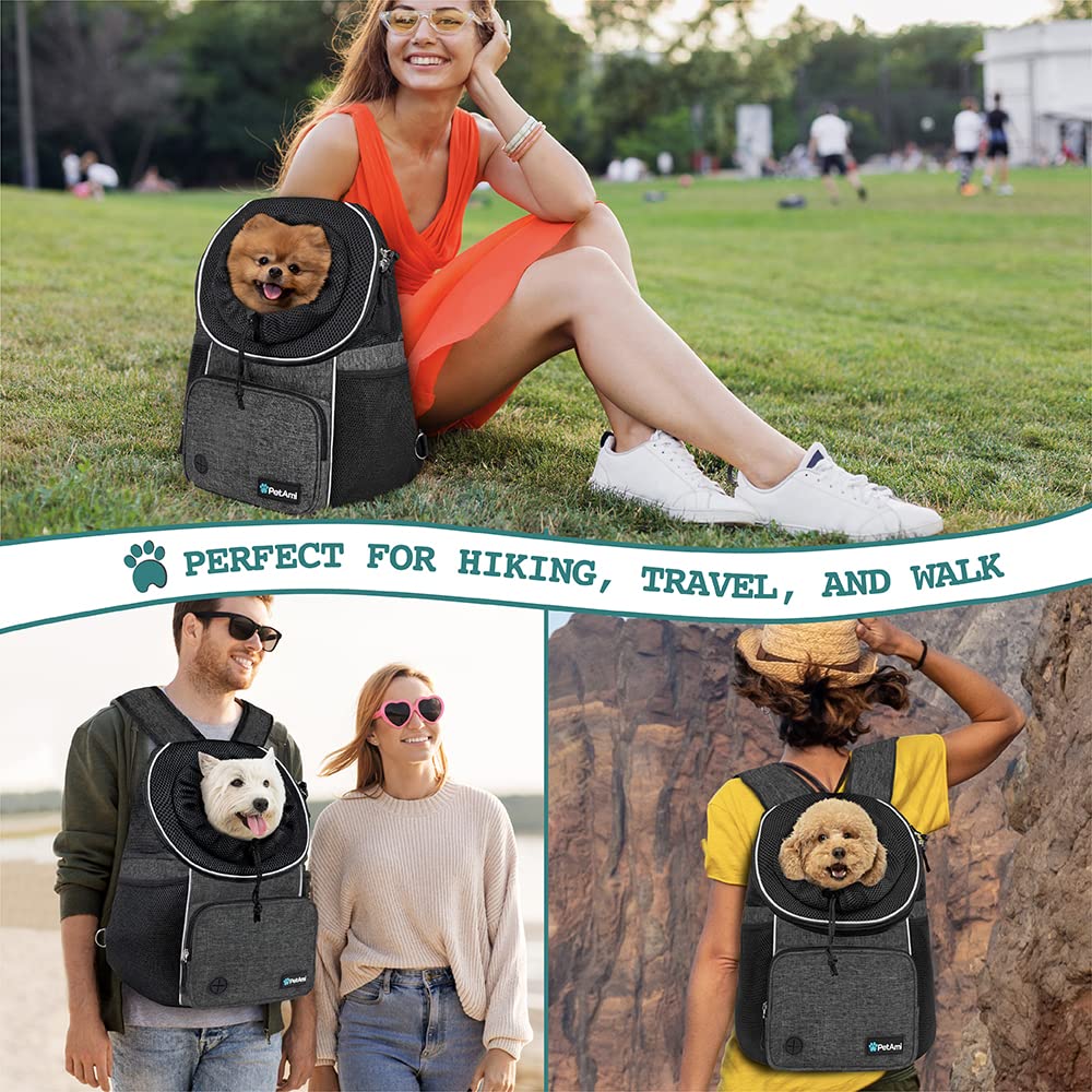Petami Dog Front Carrier Backpack, Adjustable Dog Pet Cat Chest Carrier Backpack, Ventilated Dog Carrier For Hiking Camping Travel, Small Medium Dog Puppy Large Cat Carrying Bag, Max 15 Lbs, Dark Gray