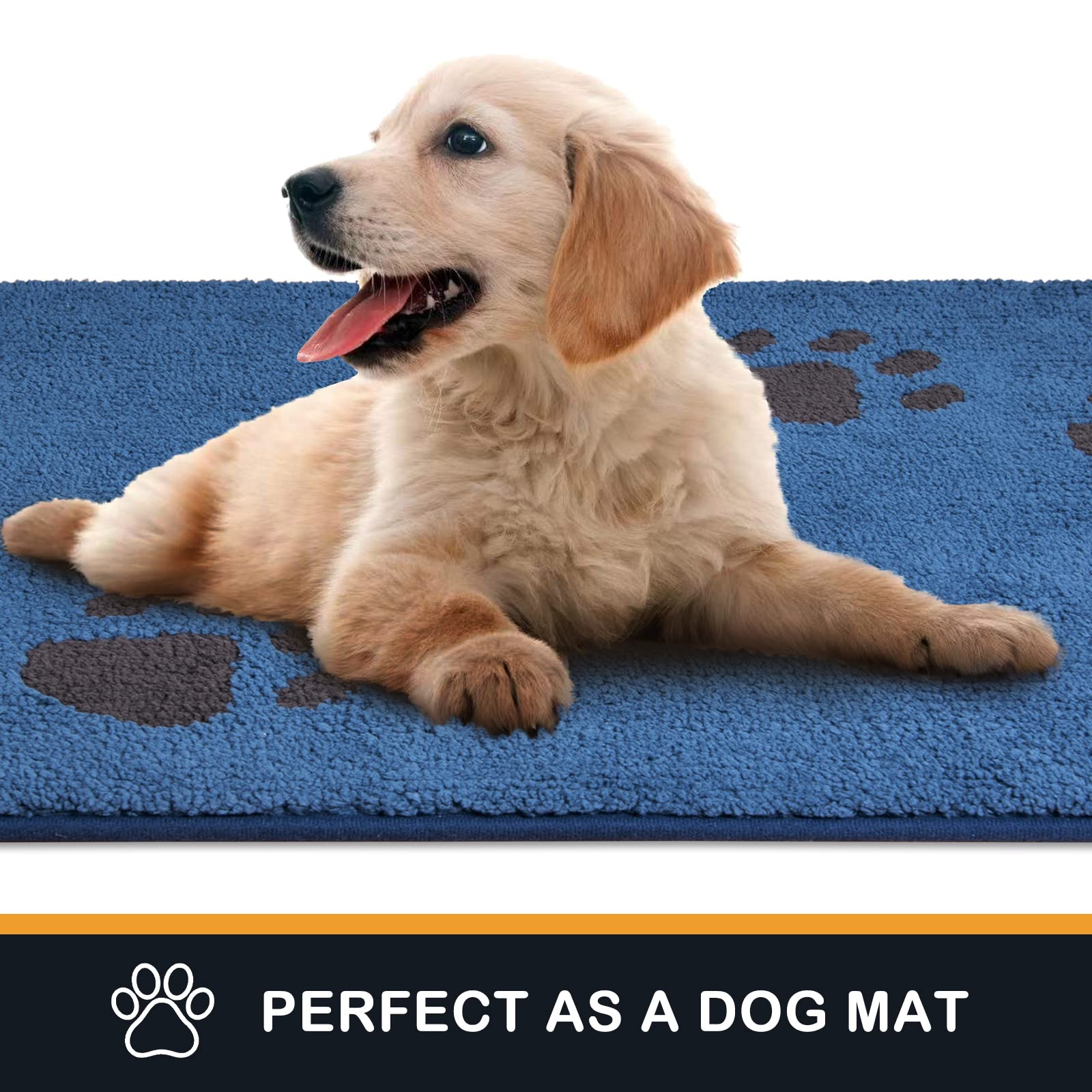 PURRUGS Dirt Trapper Door Mat, Non-Skid Machine Washable, 34" x 59", Paw-blue, Super Absorbent for Muddy Shoes and Paws