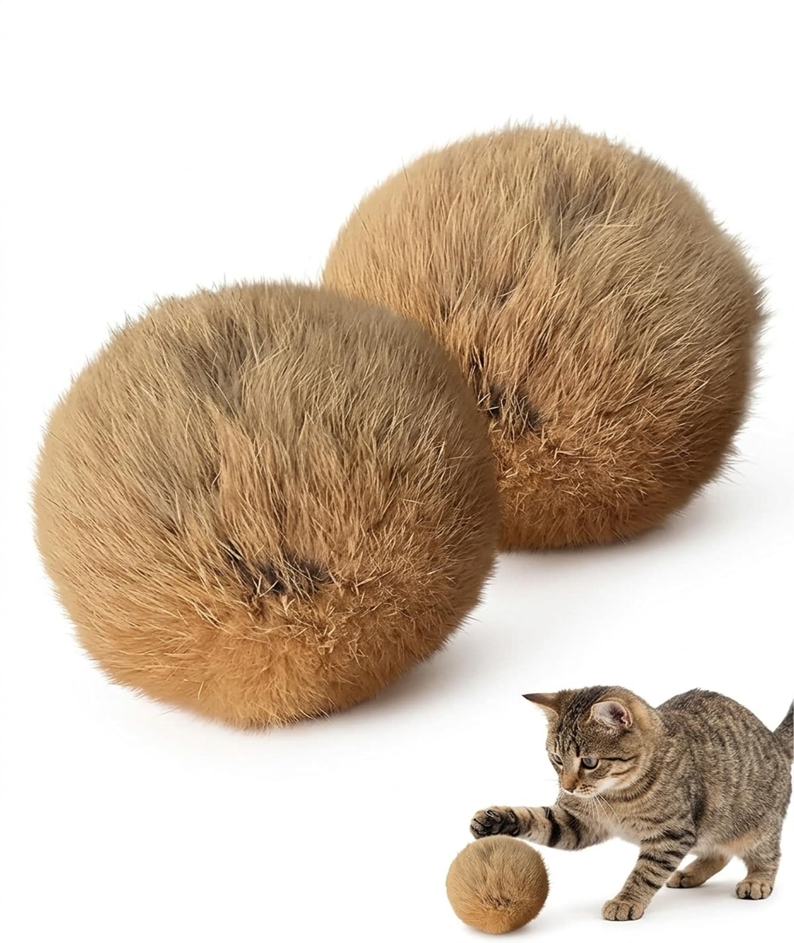 Inocean 2 Pcs Cat Ball Toy, Catnip Balls For Indoor Play, Interactive Entertainment For Cats, Plush Rabbit Fur Balls, Apartment