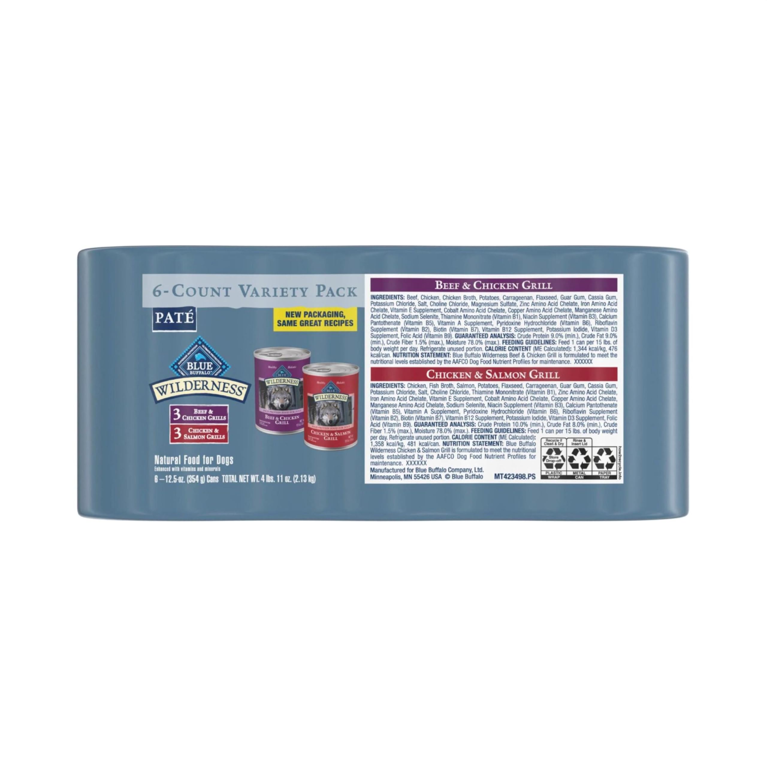 Blue Buffalo Wilderness High Protein Beef and Chicken & Salmon and Chicken Wet Dog Food Variety Pack for Adult Dogs, Grain-Free,