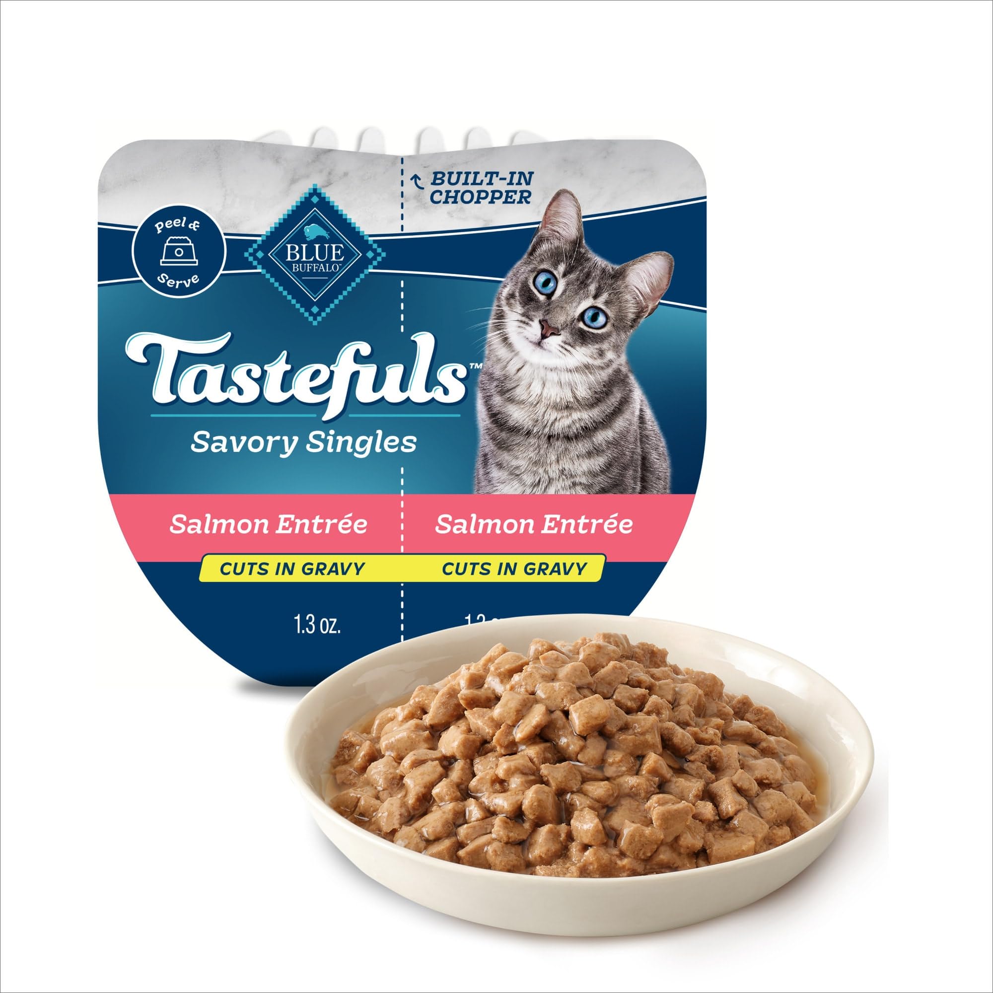 Blue Buffalo Tastefuls Savory Singles Salmon Entree Natural Wet Cat Food in Gravy, 2.6 oz., Case of 10