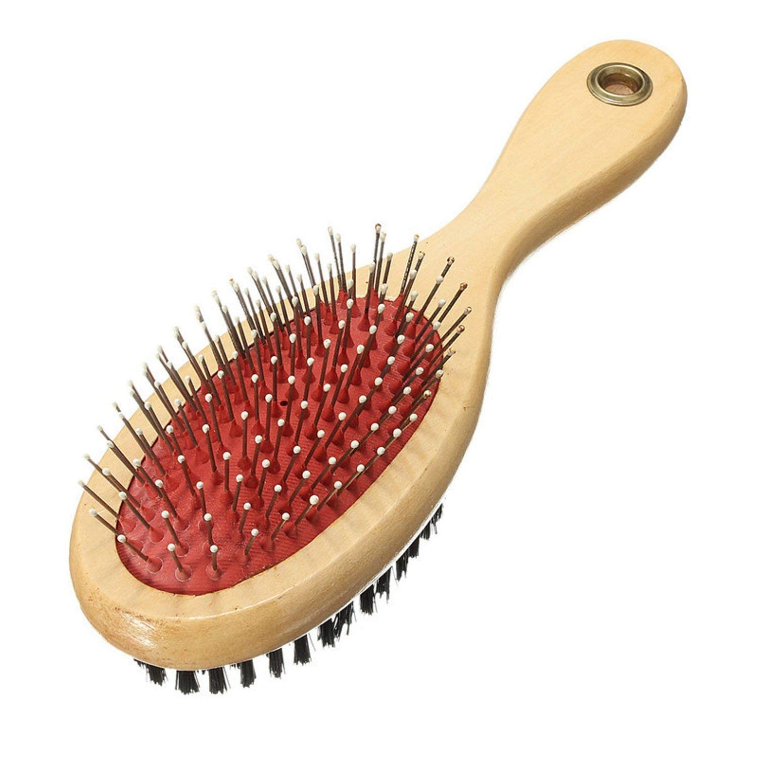 Emily Pets Wooden Handle Double Side Pin And Bristles Pet, Dog And Cat Grooming Hair BrushFor Grooming For Short Medium Or Long