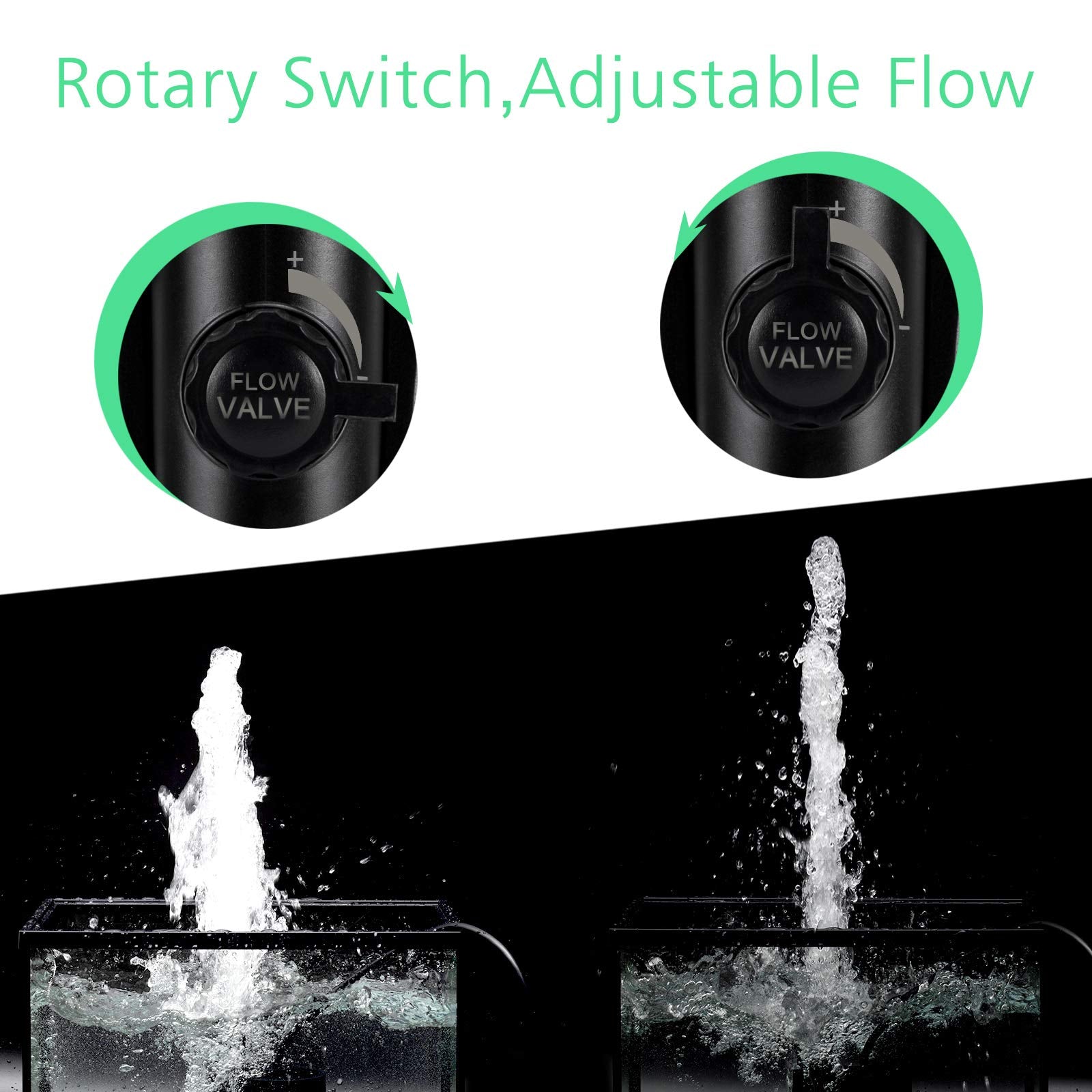 AQQA Submersible Water Pump 265GPH, Ultra-Quiet, Adjustable Flow, 15W, Black, Model AQ009, Ideal for Aquarium, Fish Tank, Pond, Hydropon