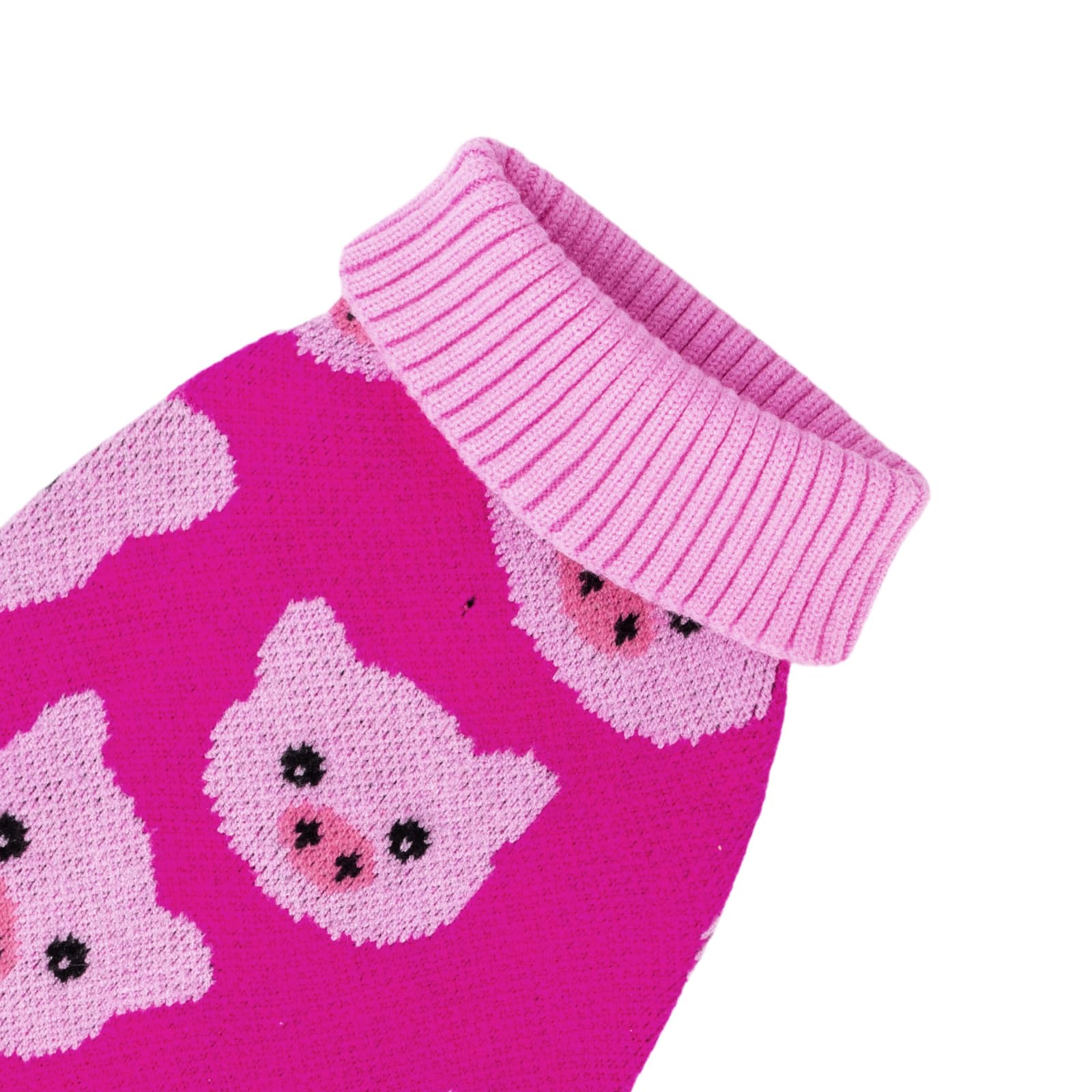Cutebone Dog Sweater For Small Dogs Pink Pig Knit Puppy Sweater Turtleneck Pet Winter Clothes Cat Apparel With Harness Hole