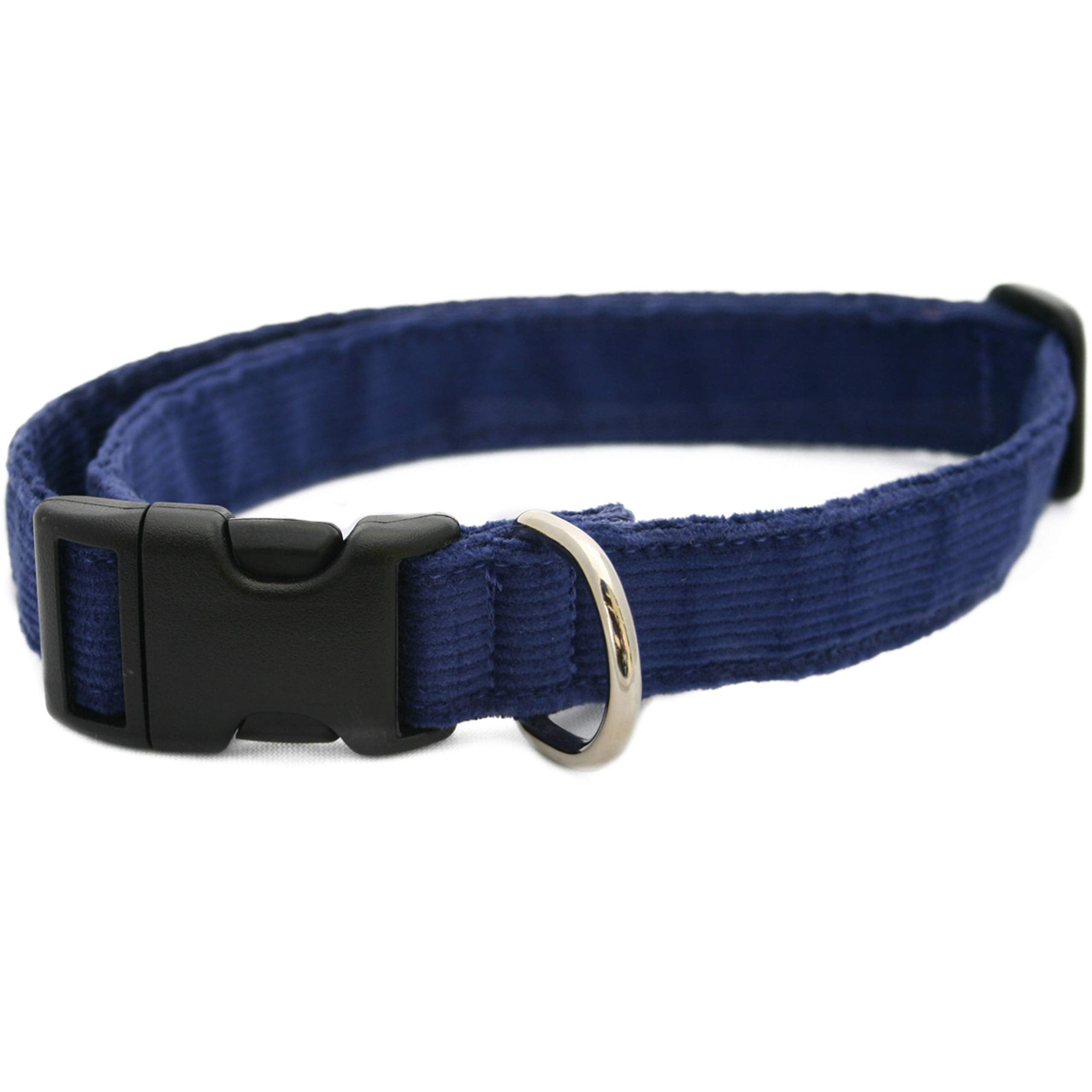 Hemp Corduroy Dog Collar - No Pattern (1/2' Small, Blue)