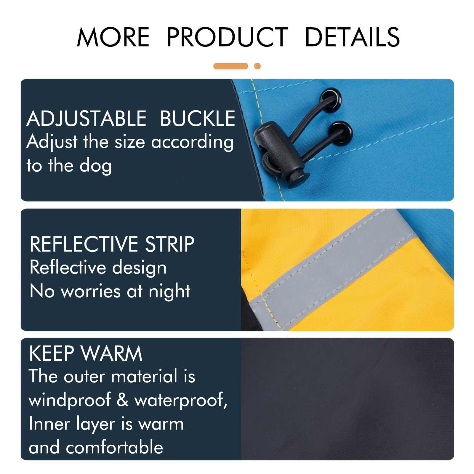 Windproof Dog Winter Jackets - Outdoor Coats For Cold Weather, Waterproof Raincoats With Leash Hole, Black, Blue S