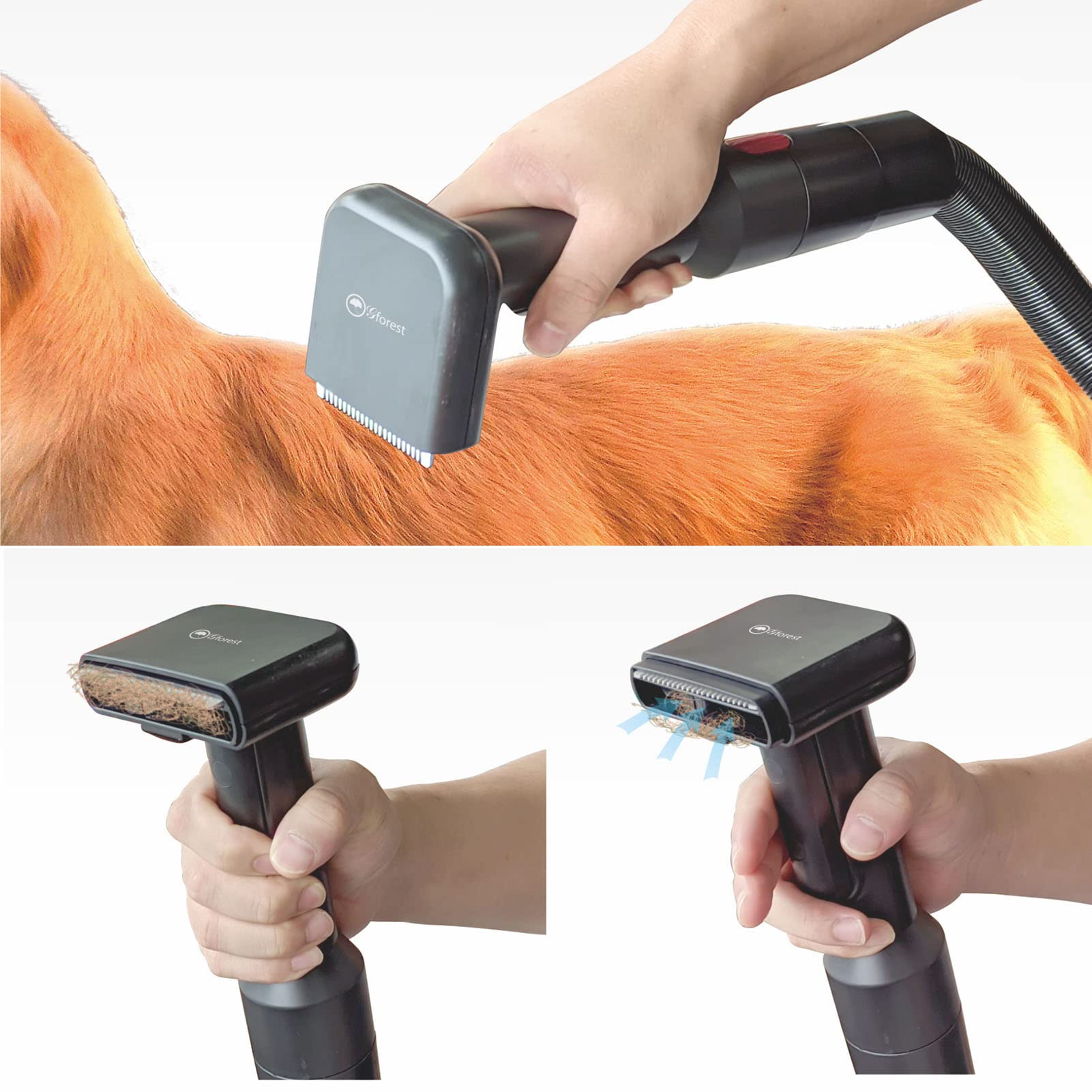 Gforest Pet Vacuum Grooming Brush - Silicone Deshedding Tool for Dogs & Cats, Small, Black, Model SK-PET-ZW-21