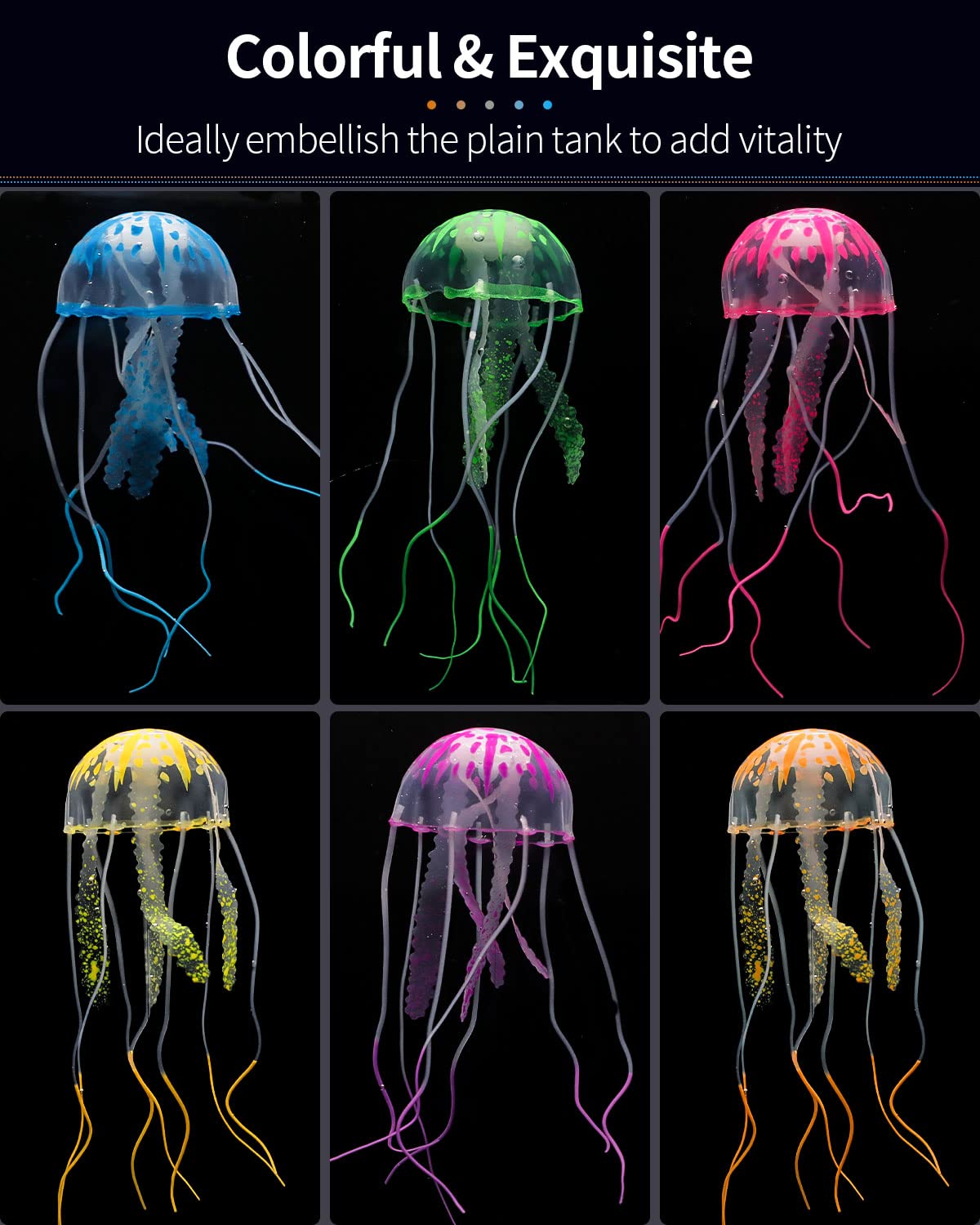 Uniclife 6 Pcs Glowing Jellyfish Ornament Decoration For Aquarium Fish Tank