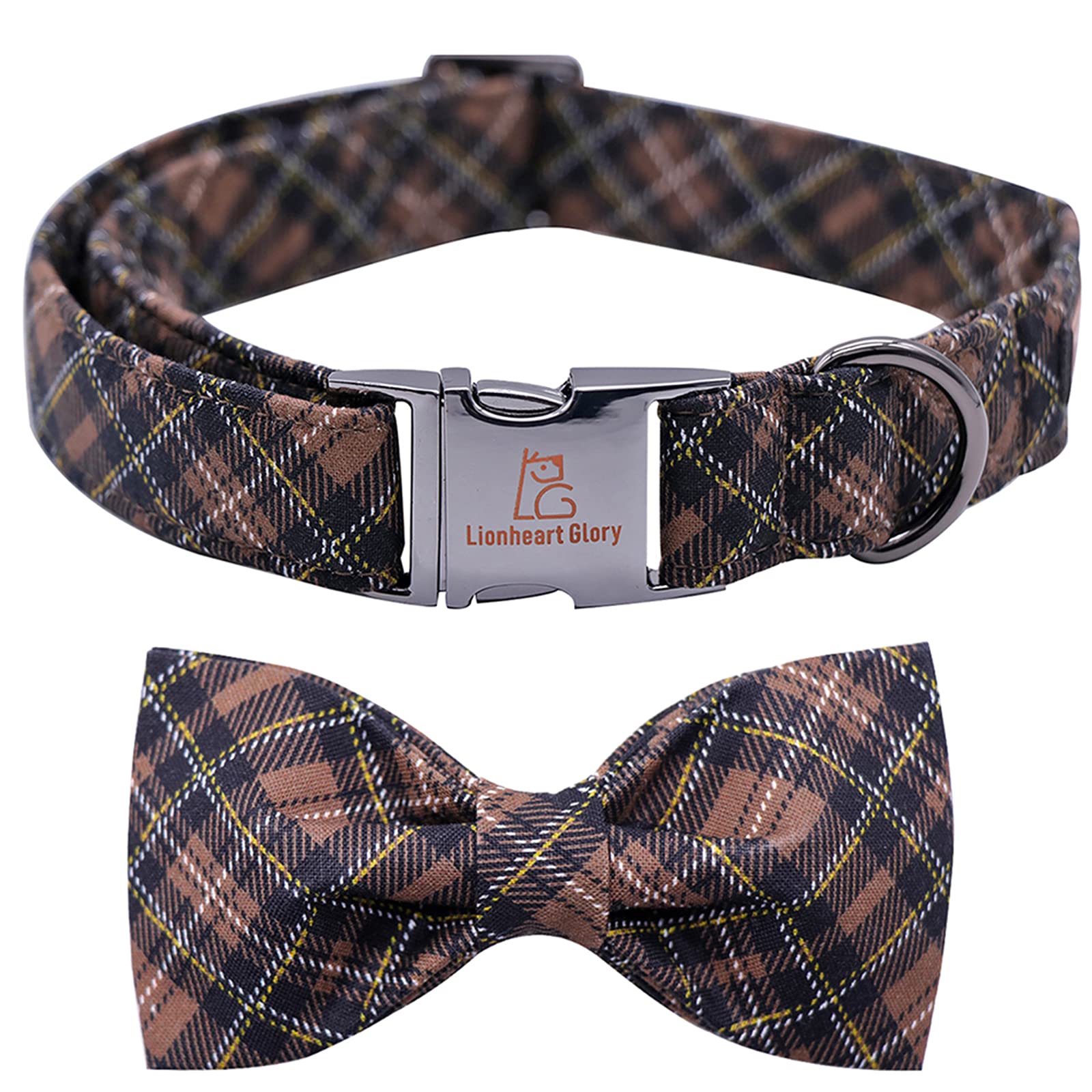 Lionheart Glory Premium Plaid Dog Collars, Bowtie Dog Collar, Adjustable Heavy Duty Dog Collar With Bow For Large Dogs