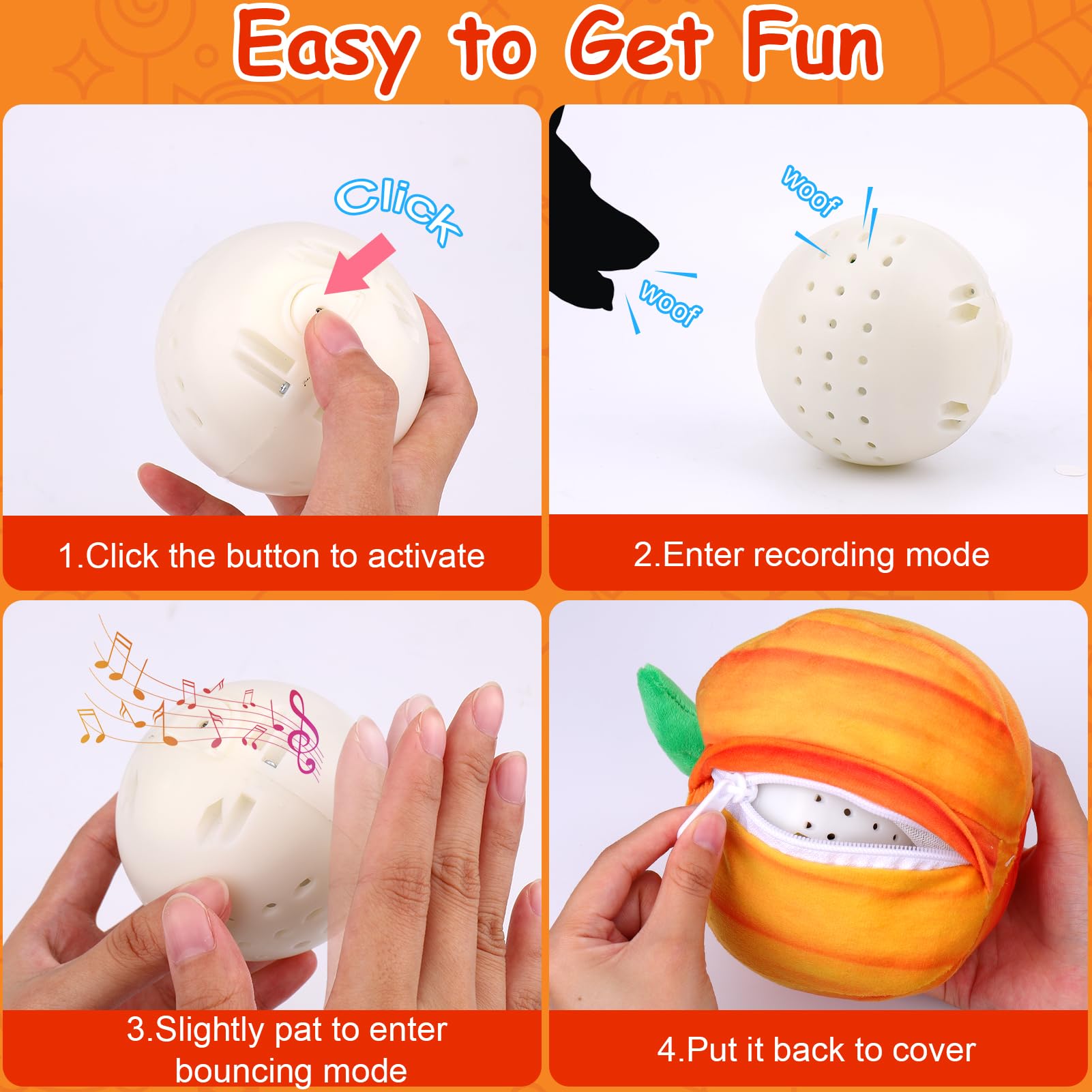 Halloween Dog Toys - Interactive Dog Toys for Boredom, Active Rolling Bouncing Ball with Pumpkin Plush Cover for All Breeds, Mov