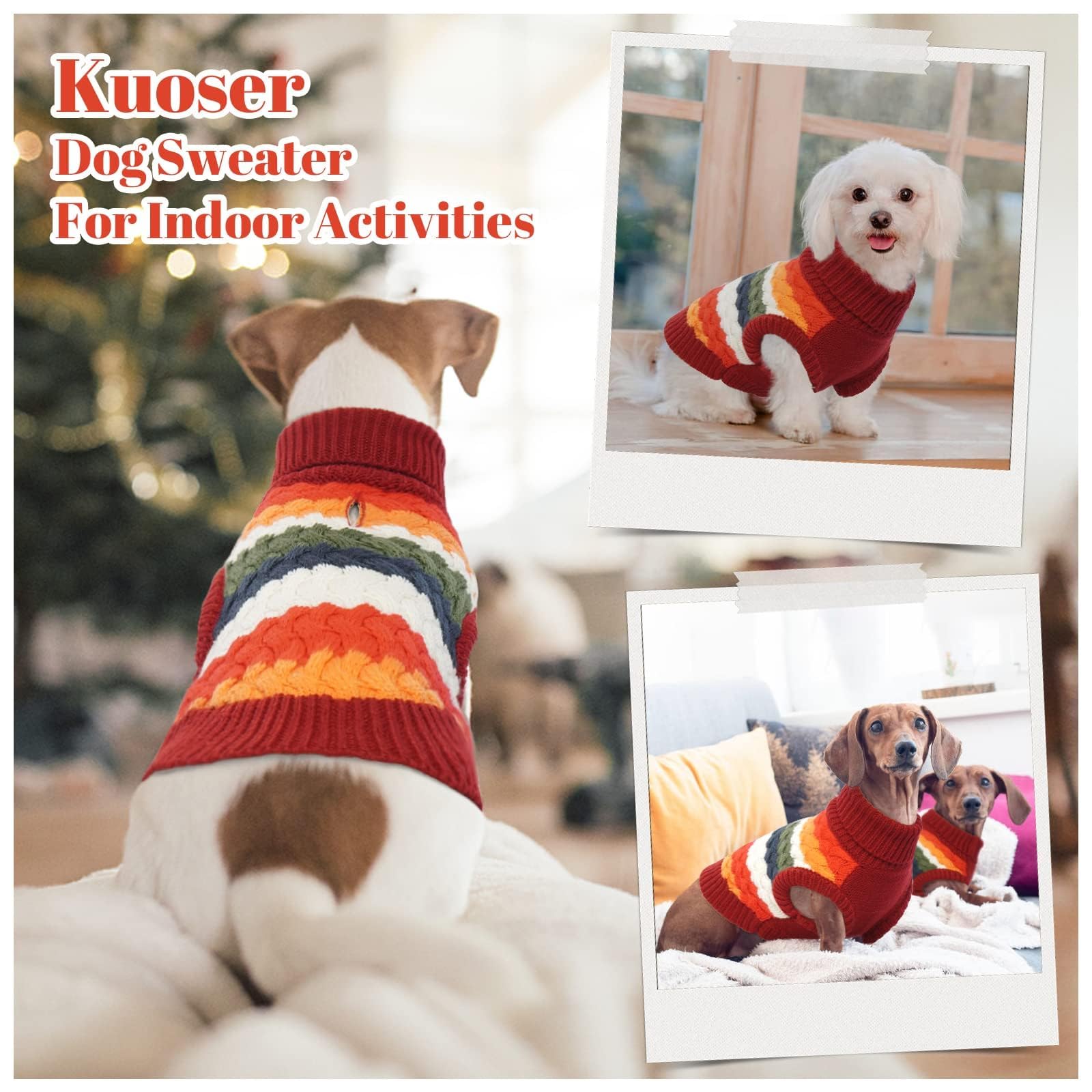 Kuoser Dog Sweater, Pet Cable Knitted Pullover Puppy Warm Clothes, Doggy Turtleneck Classic Knitwear Soft Thickening Doggie Outf