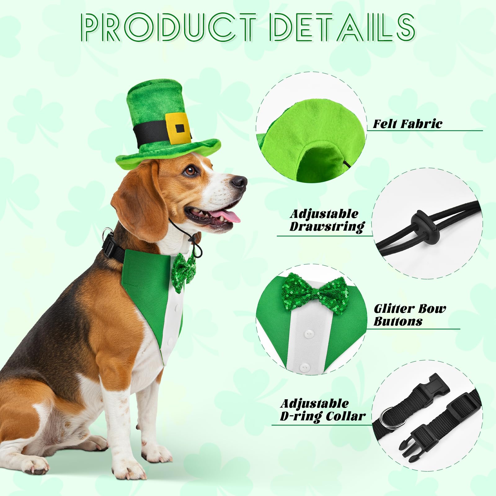 Shurung St. Patricks Day Dog Tuxedo With Green Bowtie Pet Irish Leprechaun Hat With Belt Buckle Dog Patricks Costume Set Lucky T