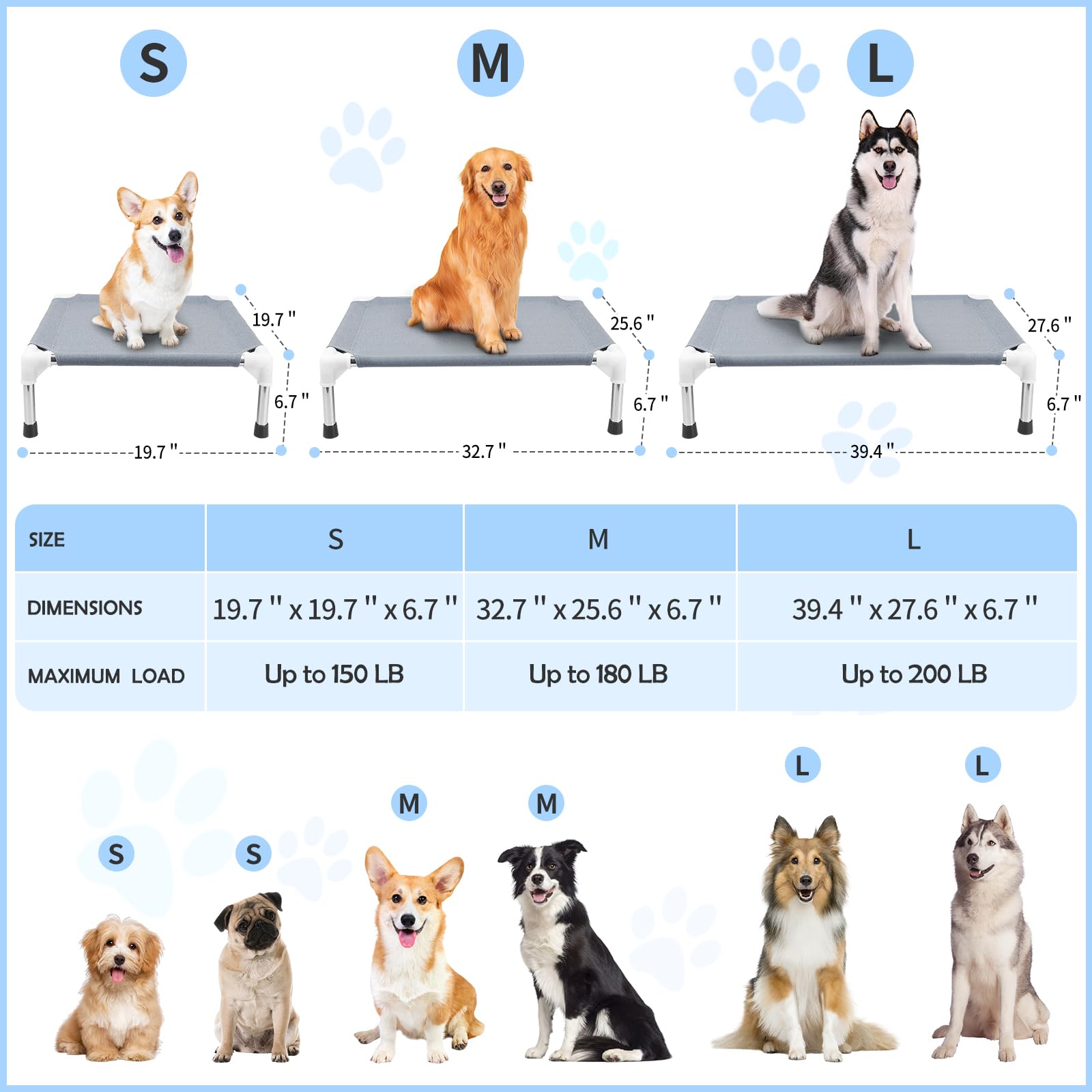 Elevated Dog Bed For Small Dogs, Outdoor Cooling Dog Bed Cot For Small Pets, Indoor Detachable Raised Dog Bed With Non-Slip Feet
