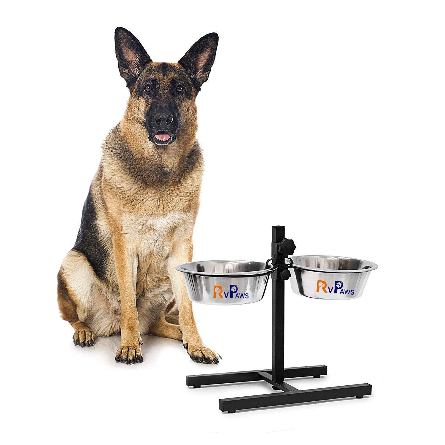 Rvpaws H Base Stainless Steel Double Diner Dog Food Bowls With Adjustable (2 Bowls X 4000 Ml)