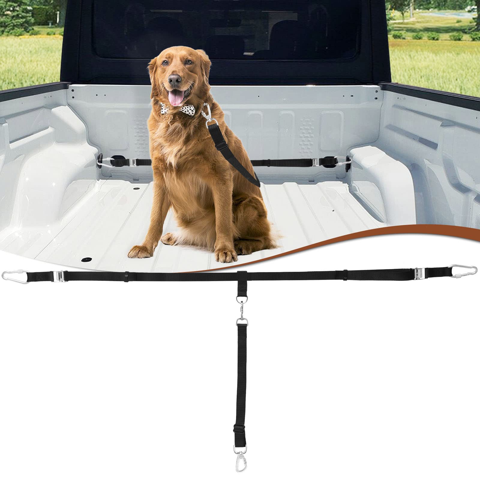 Truck Bed Dog Leash System, Dog Pickup Tether Tie Down, Dog Car Harness Belt Heavy Duty, Pick-Up Restraint Lead Adjustable, Dog Truck Leash For Dogs Up To 150Lbs, Dog Truck Bed Barrier Tie Down Out