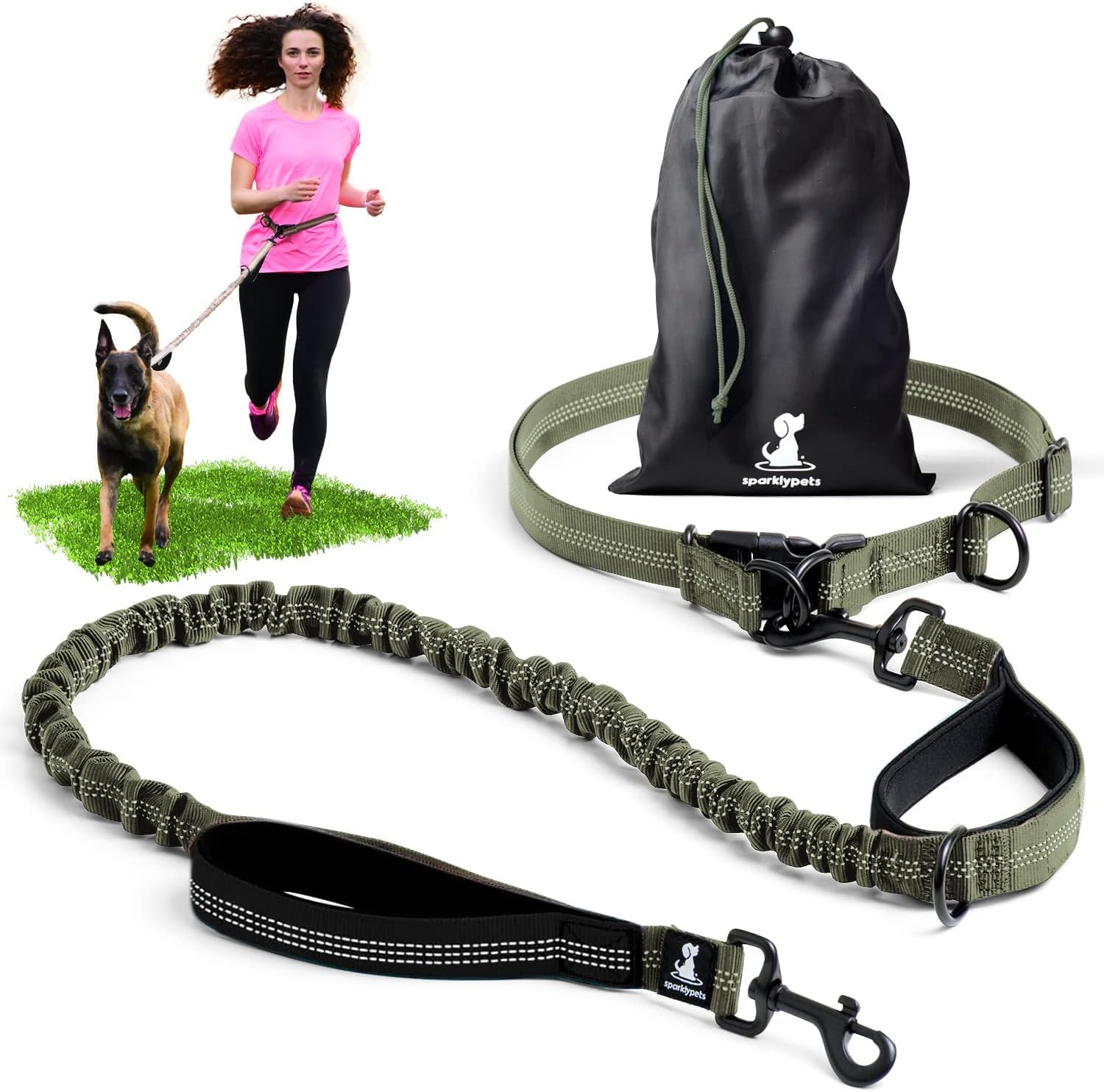 Sparklypets - Hands Free Dog Leash With Reflective Stitches - Waist Leash For Medium & Large Dogs Walking, Hiking, Training, Jog