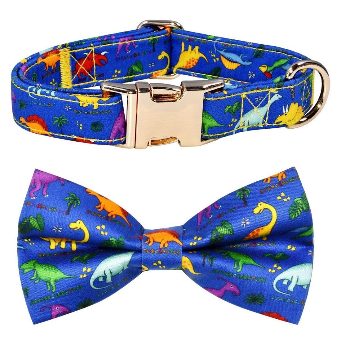 Cute Dinosaur Dog Bow Tie Dog Collar Accessory, Detachable Bowtie, Adjustable Collar For Small Medium Large Dogs
