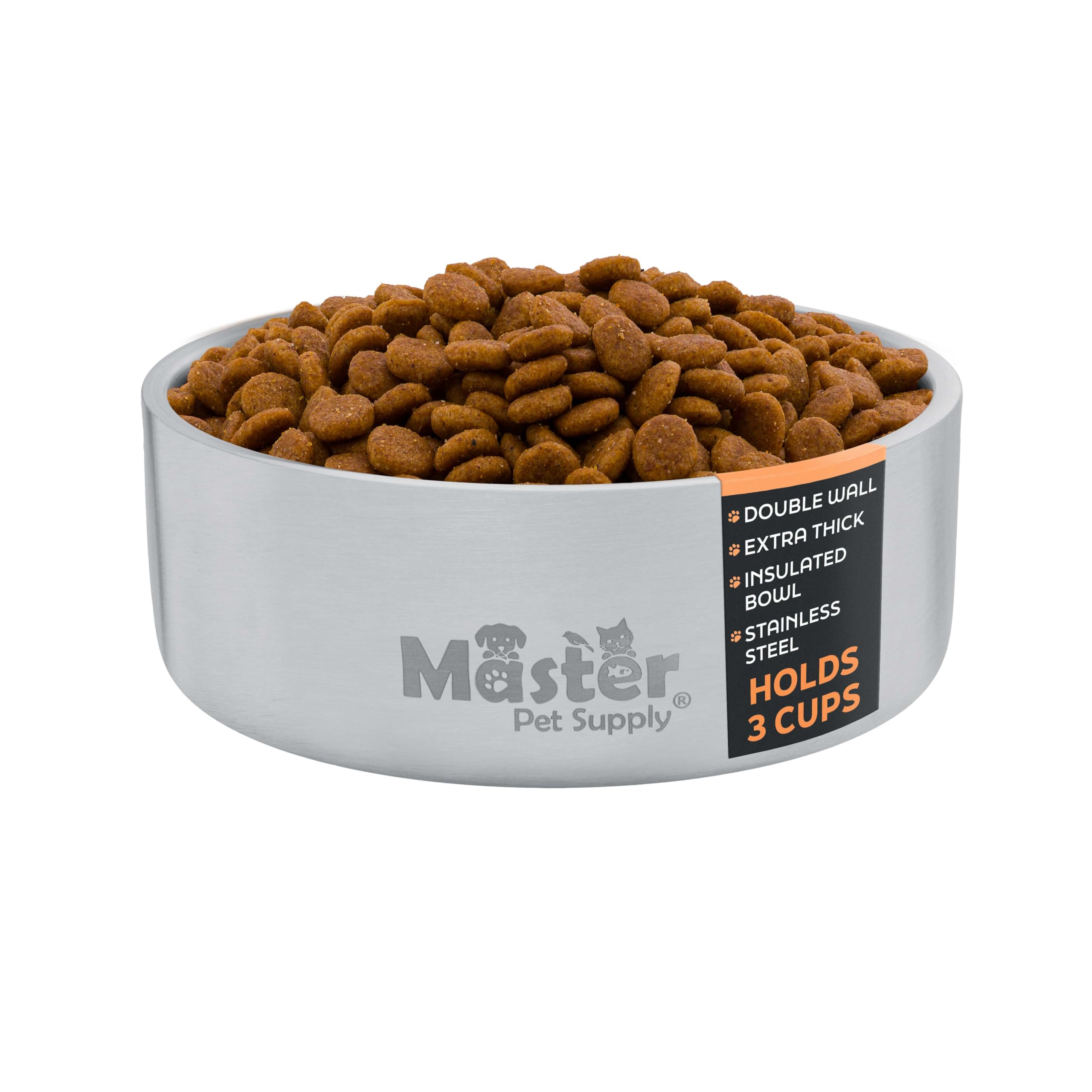 Master Pet Supply Stainless Steel Dog Bowls - 25 oz, Heavy Duty - Stainless Steel, Double Wall Extra-Thick Insulated, Non-Slip P