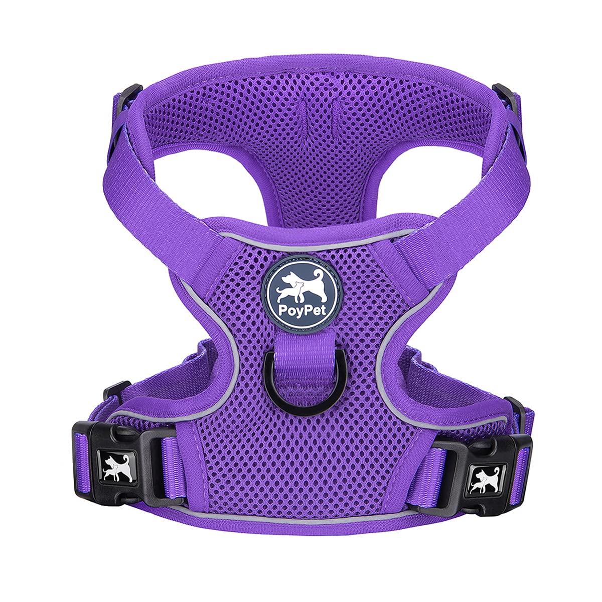 Poypet Reflective Soft Breathable Mesh Dog Harness No Choke Double Padded Vest Adjustable(Purple,L)