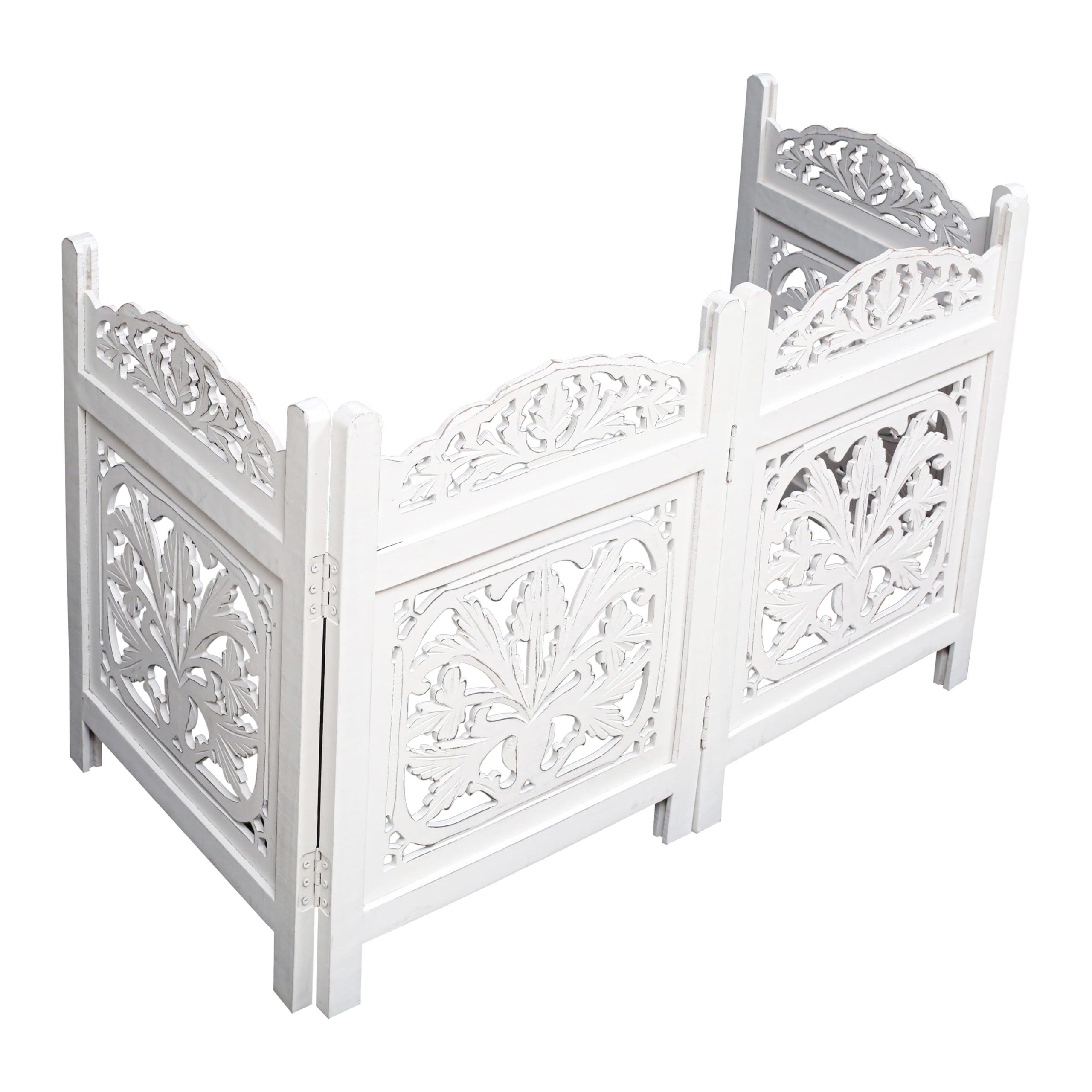Wooden Foldable Pet Dog Safety Gate - 4 Panels 72' Wx24 H- Hand Carved Solid Wood And Mdf Head Gamla - Free Standing Portable I