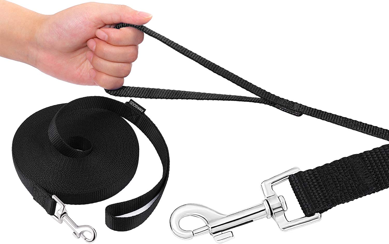 Amagood Dog/Puppy Obedience Recall Training Agility Lead-15 Ft 20 Ft 30 Ft 50 Ft Long Leash-For Dog Training,Tie Out,Play,Safety,Camping (30 Feet, Black)