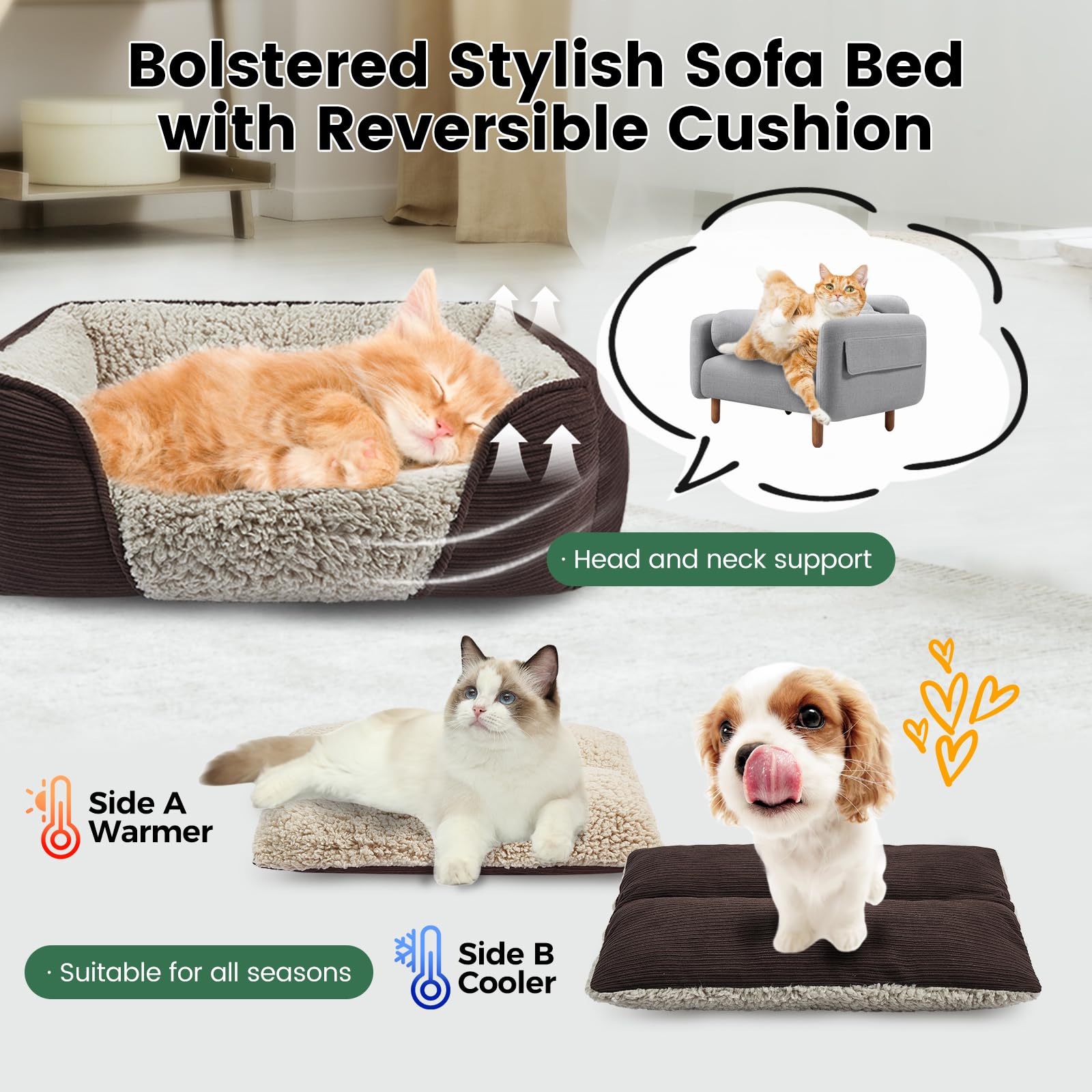 Miguel Dog & Cat Bed - Washable with Removable Cushion, 25" Dark Brown, Ideal for Medium & Small Pets