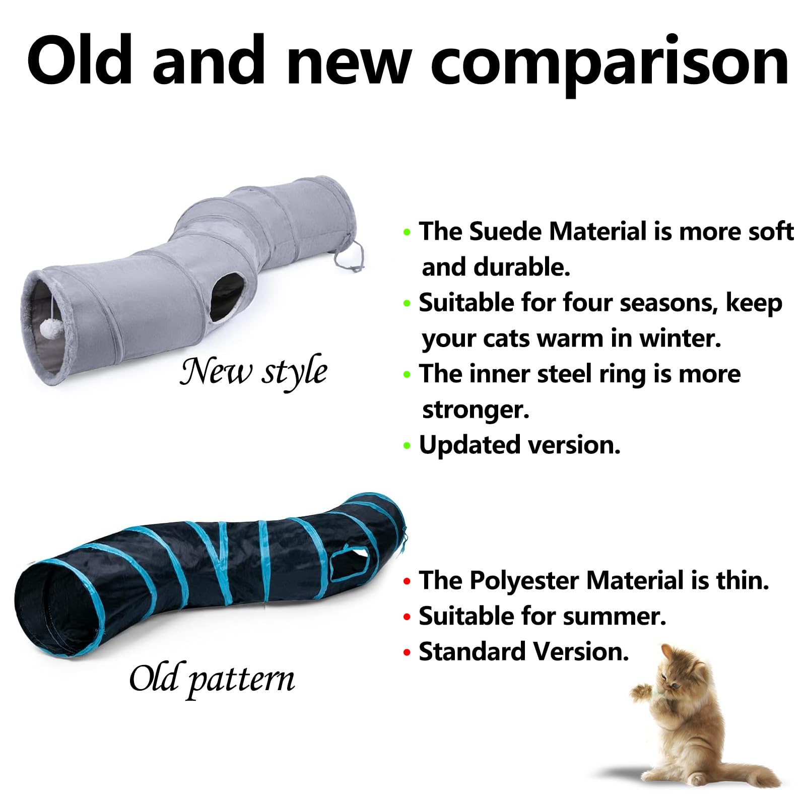 TiLanmiy S-Shape Collapsible Cat Play Tube with Plush Ball, Indoor Tunnel for Puppy, Kitty, Rabbit, Model CT013, Suede Material
