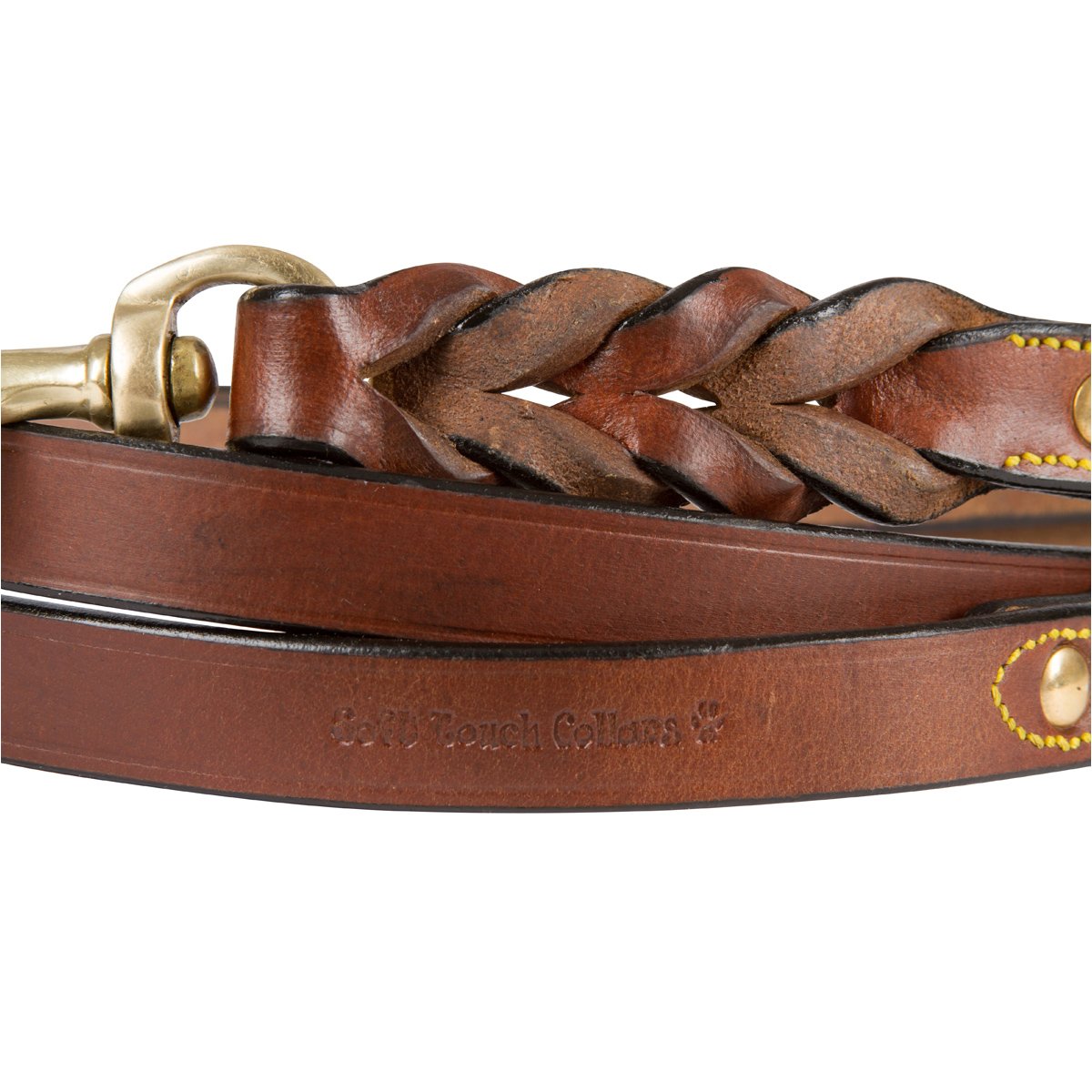 Soft Touch Collars Heavy Duty Leather Braided Dog Leash, 6ft, Brown with Pink Padded Handle